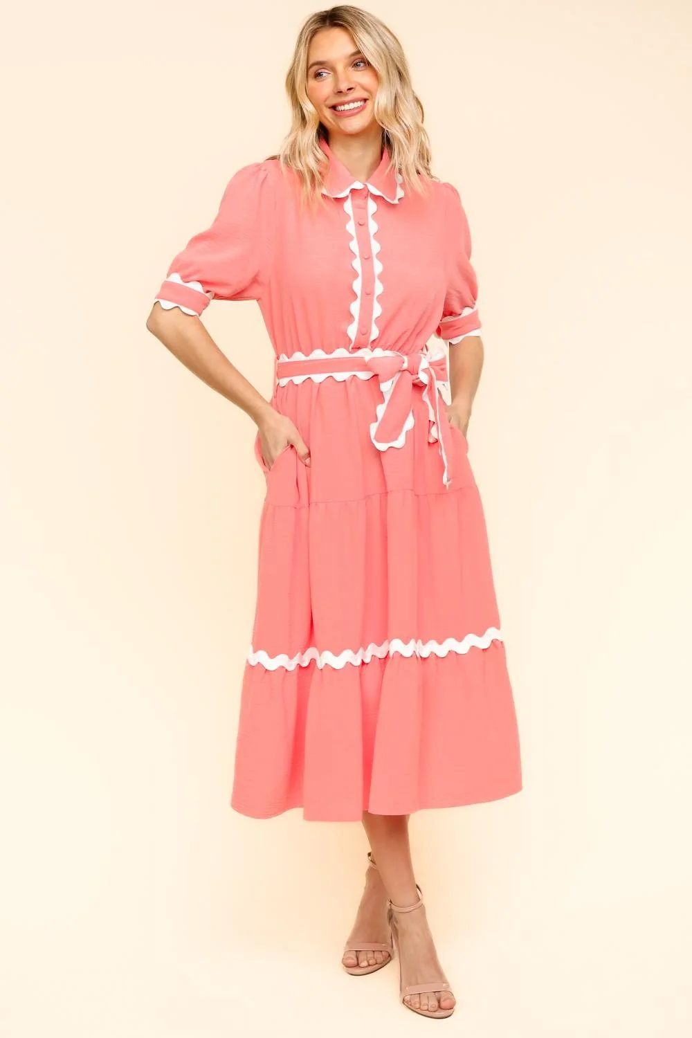 PLUS COLLARED BUTTON DOWN WOVEN DRESS W/ POCKETS - Image 2