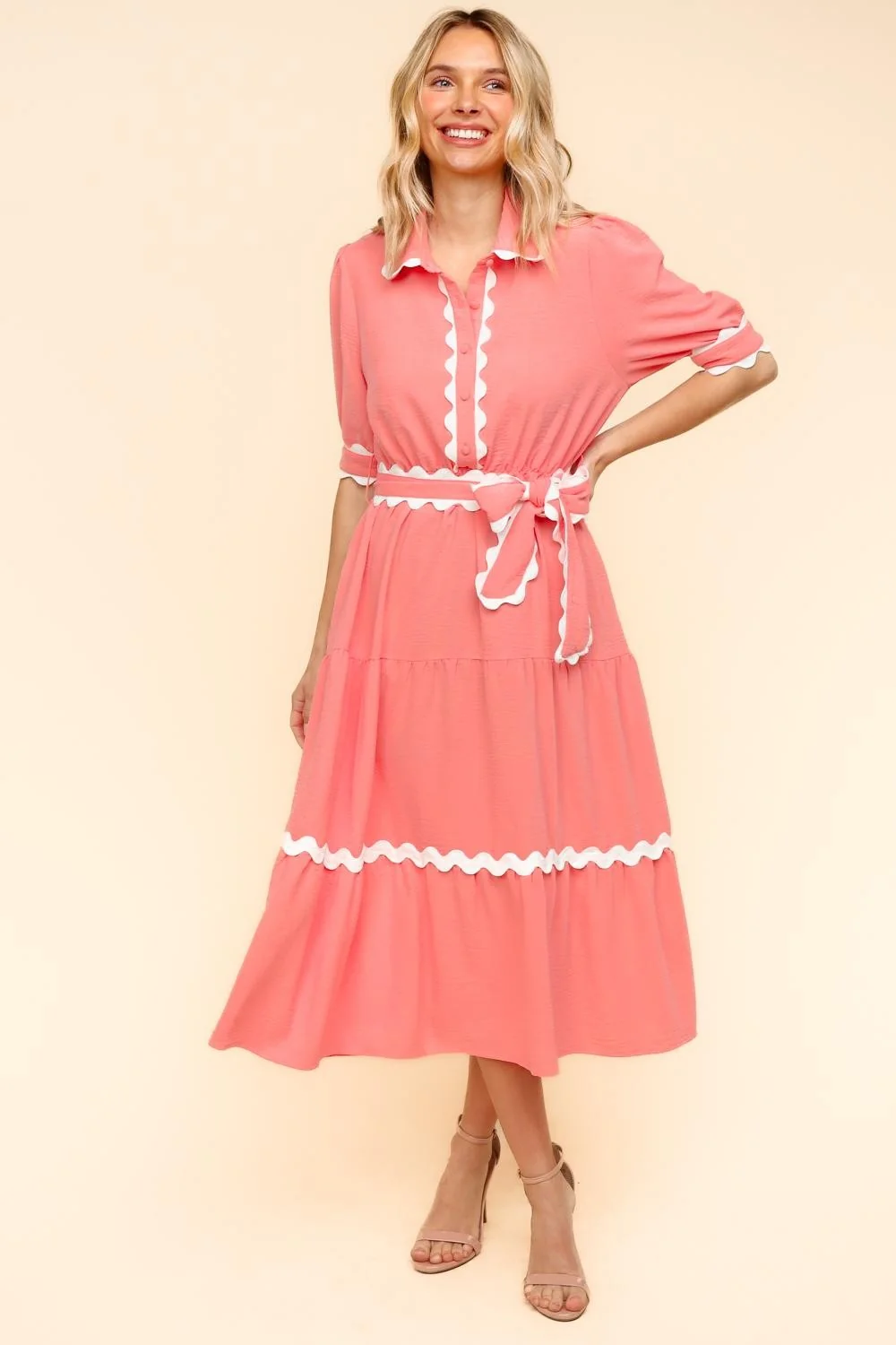 PLUS COLLARED BUTTON DOWN WOVEN DRESS W/ POCKETS - Image 5