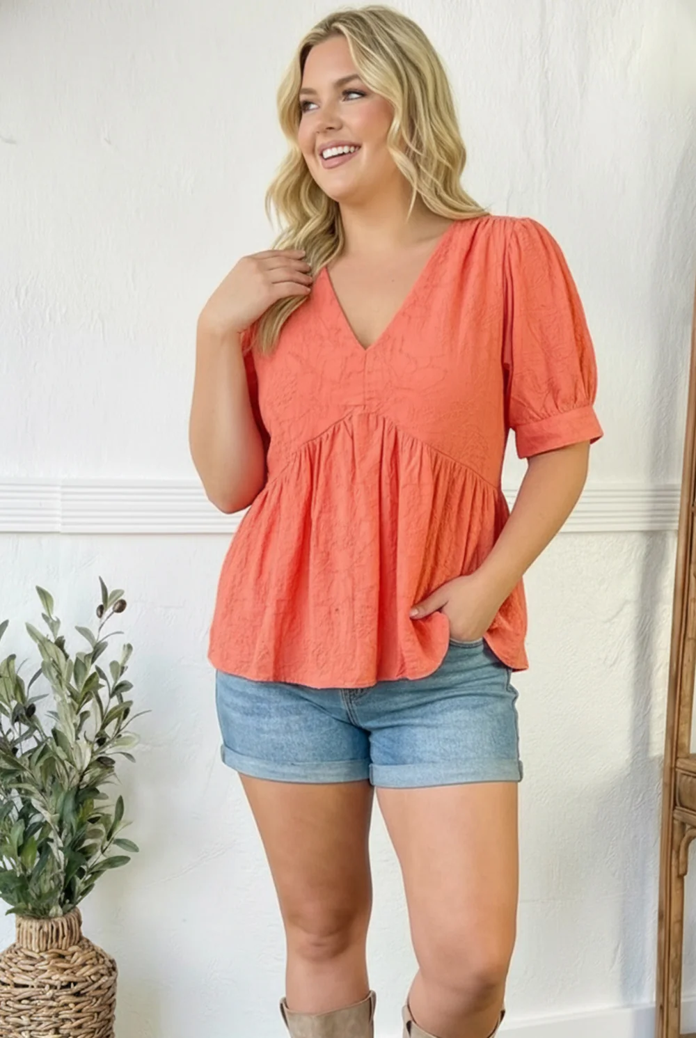 Plus Coral Embroidered Blouse - Image 2
