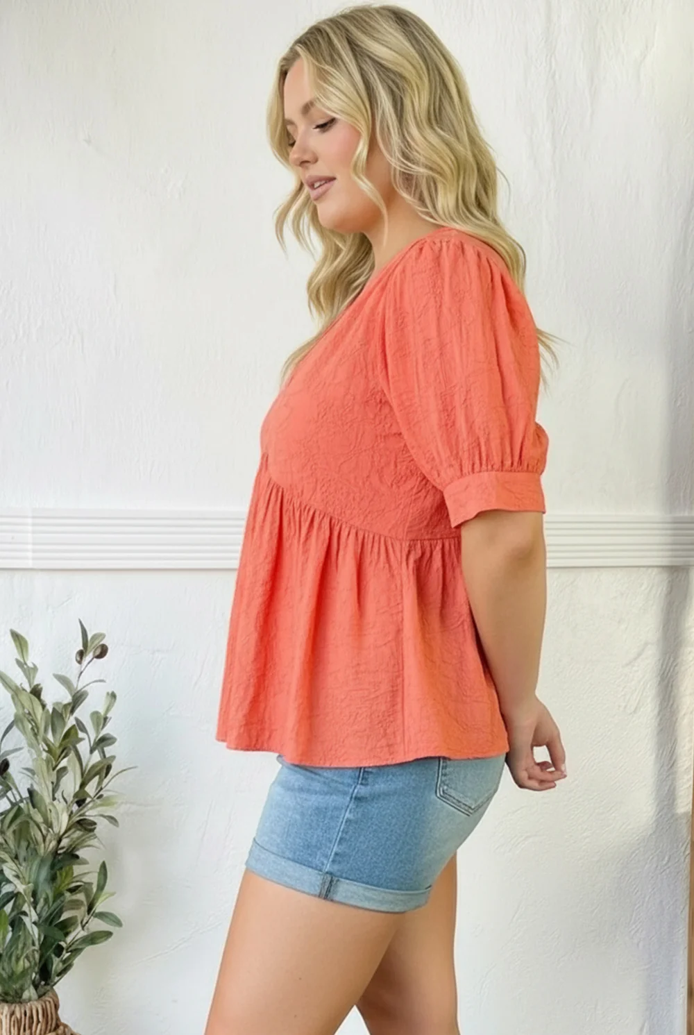Plus Coral Embroidered Blouse - Image 3