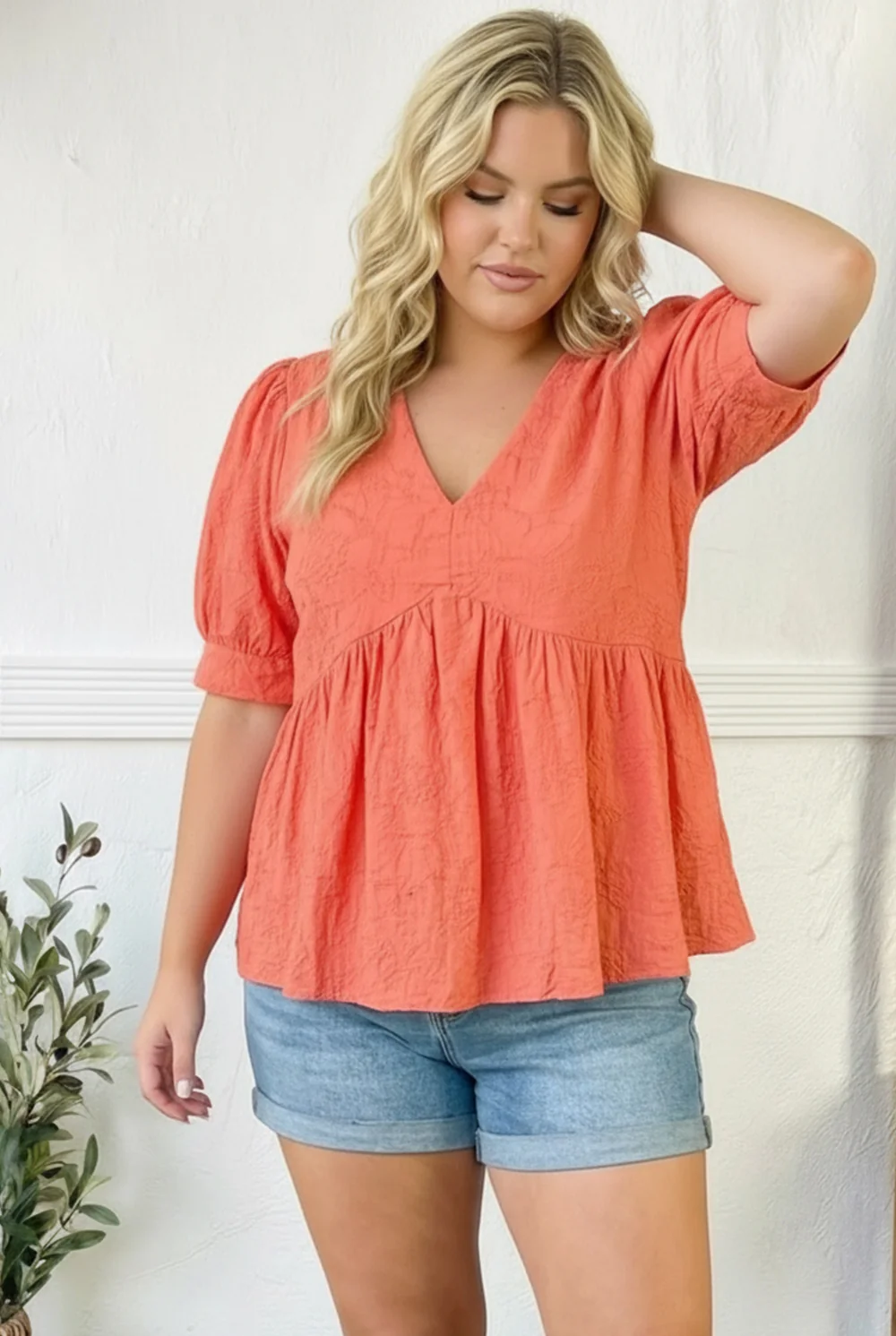 Plus Coral Embroidered Blouse - Image 4