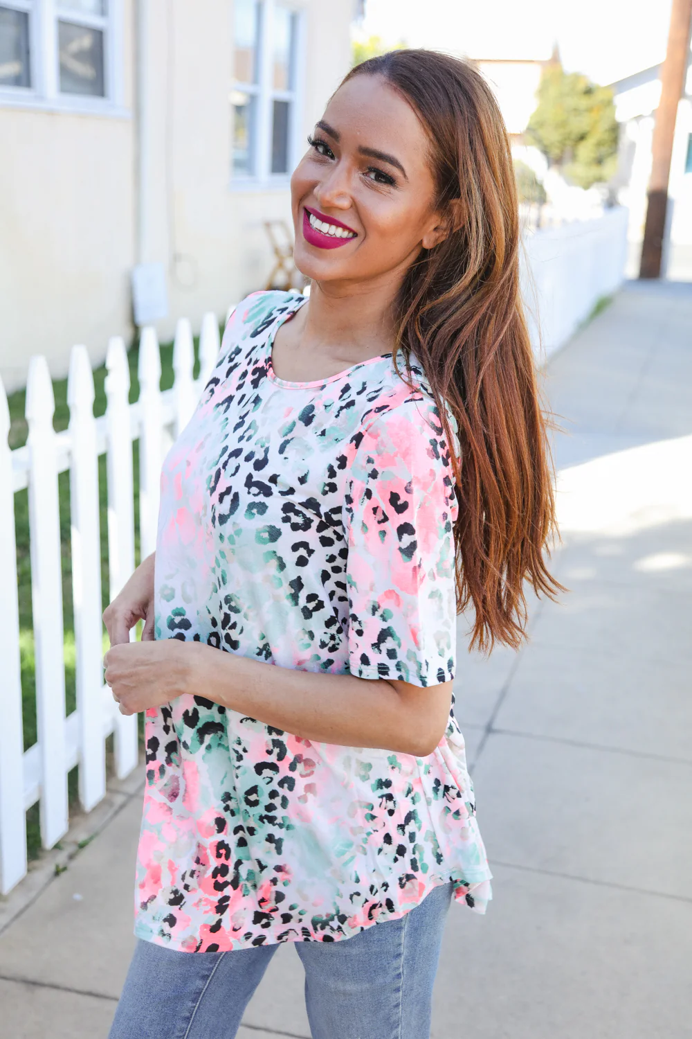 Coral, Ivory & Green Animal Top - Image 4