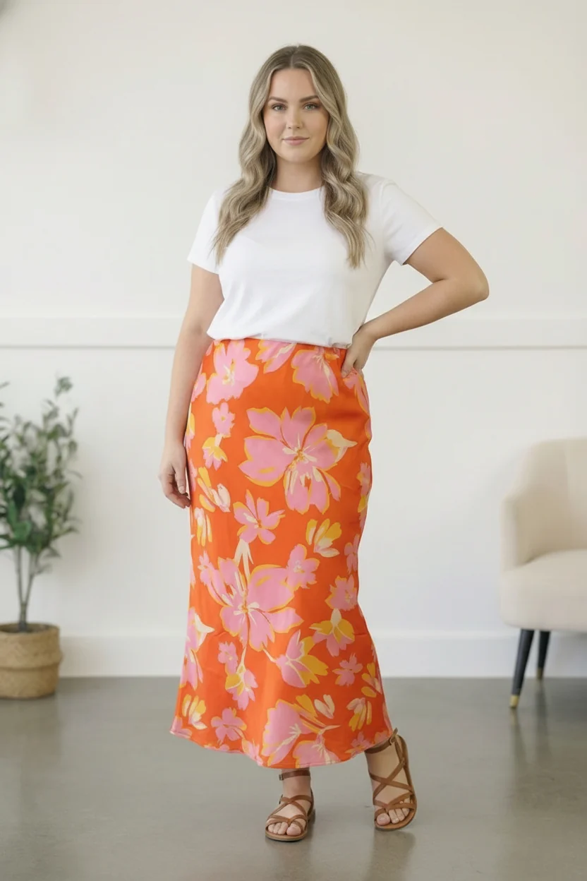 Plus Coral Lined Floral Woven Skirt - Image 2