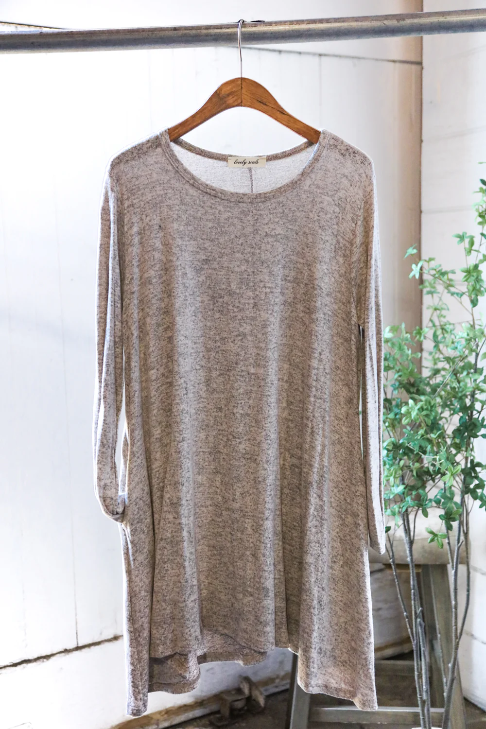 Plus Cozy Heather Taupe/Grey Pocketed Dress
