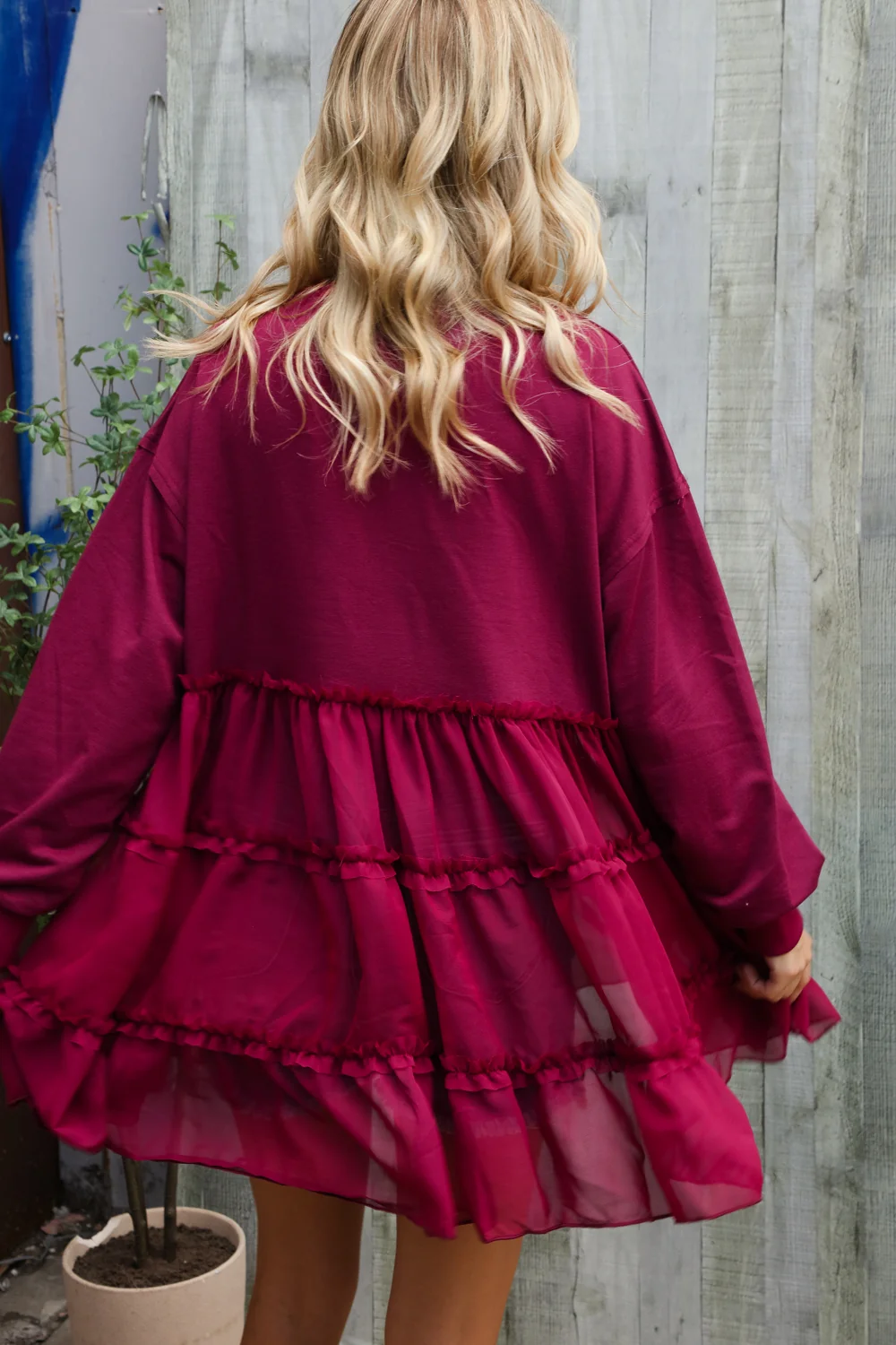 Dark Magenta Woven Tiered Design Sweater - Image 7