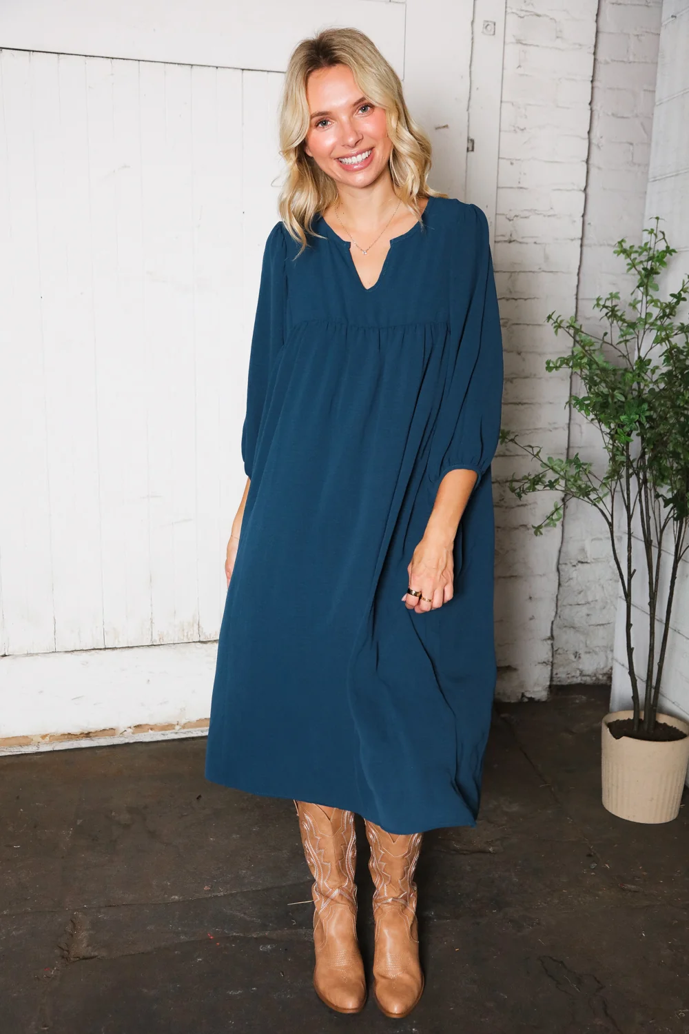 Plus Dark Teal Crinkled Woven Dress - Image 5