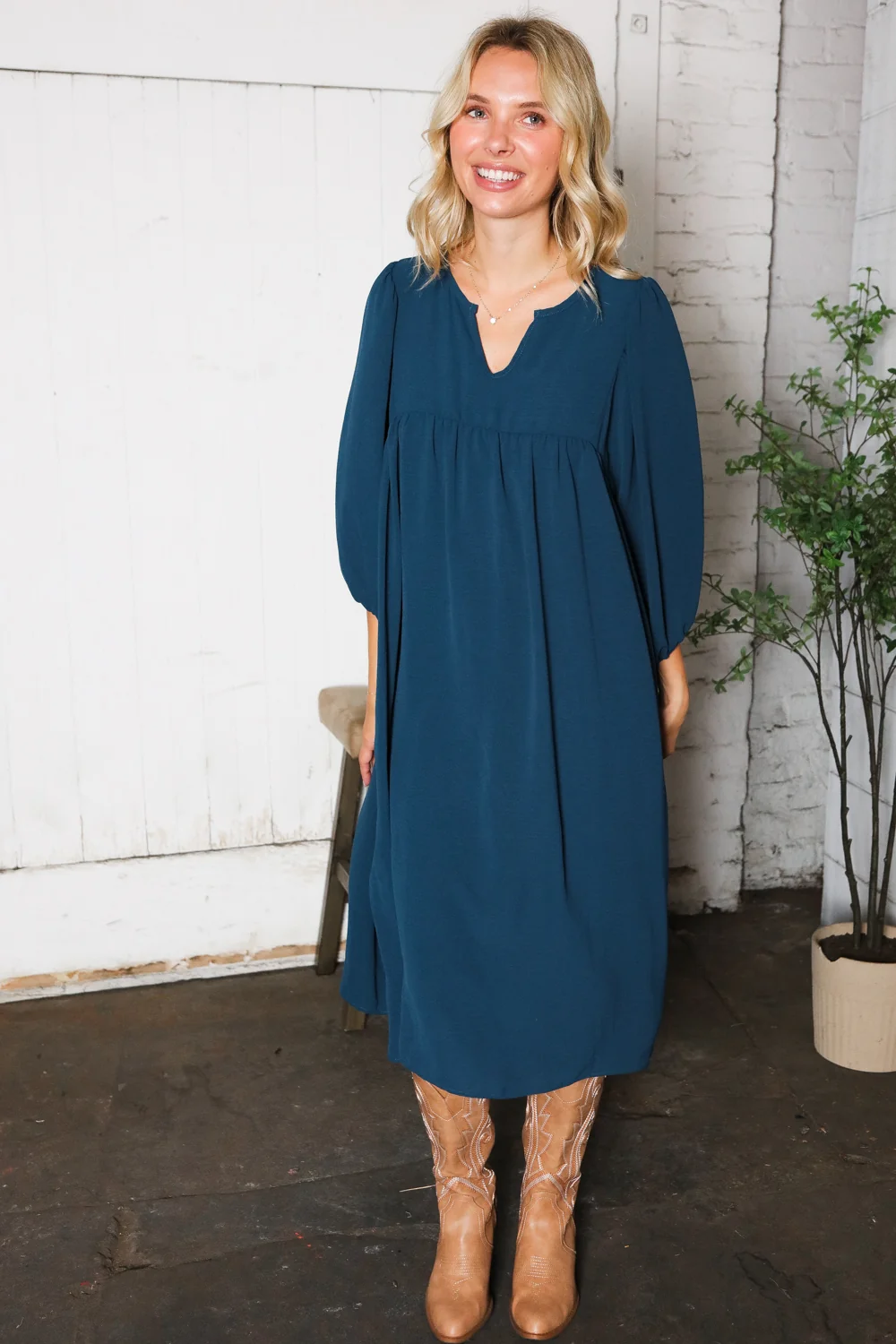 Plus Dark Teal Crinkled Woven Dress - Image 8