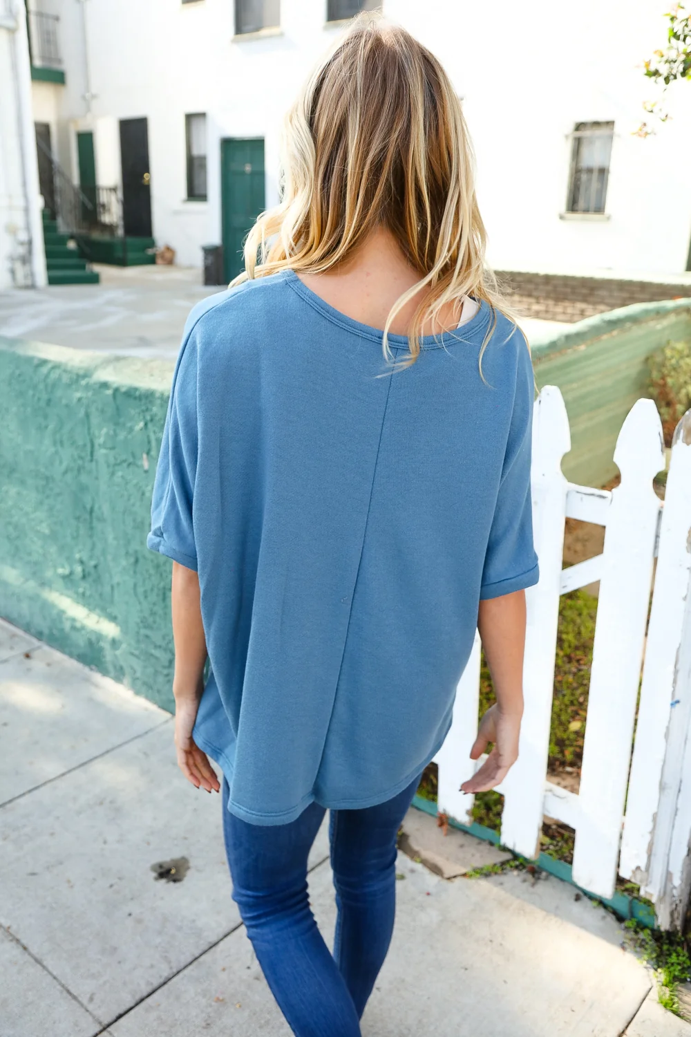 Plus Denim Blue French Terry Dolman Top - Image 5