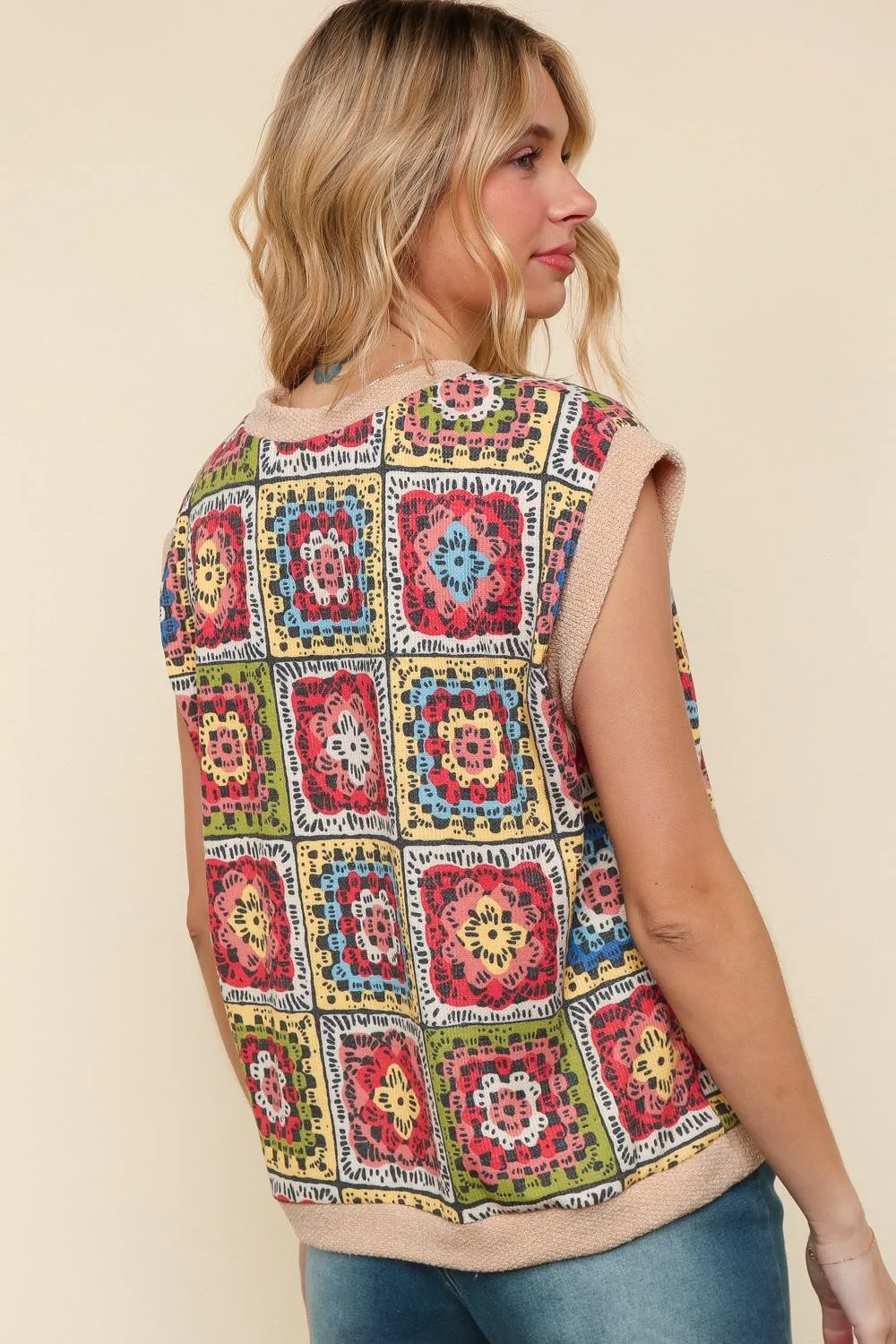 DOLMAN FLORAL CROCHET PRINT THERMAL KNIT TOP - Image 2
