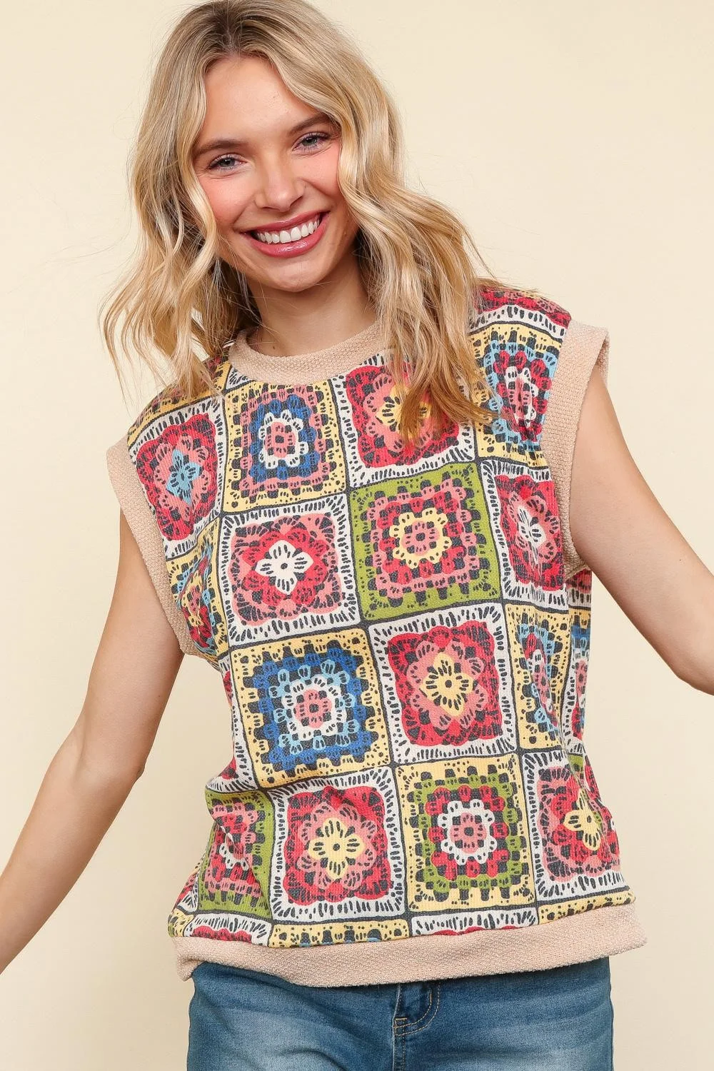 DOLMAN FLORAL CROCHET PRINT THERMAL KNIT TOP - Image 6