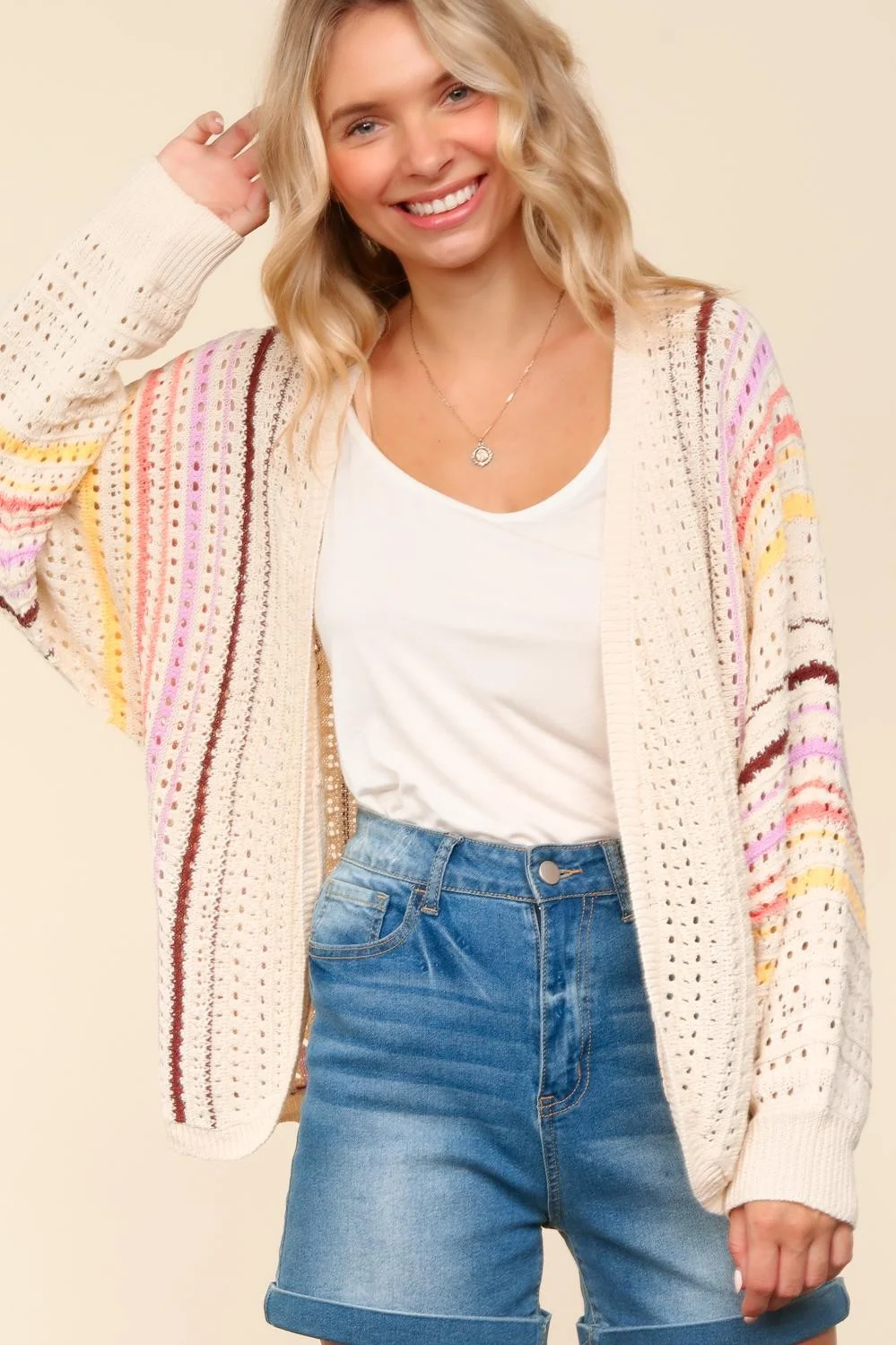 DOLMAN MULTI COLOR STRIPE CROCHET CARDIGAN - Image 7