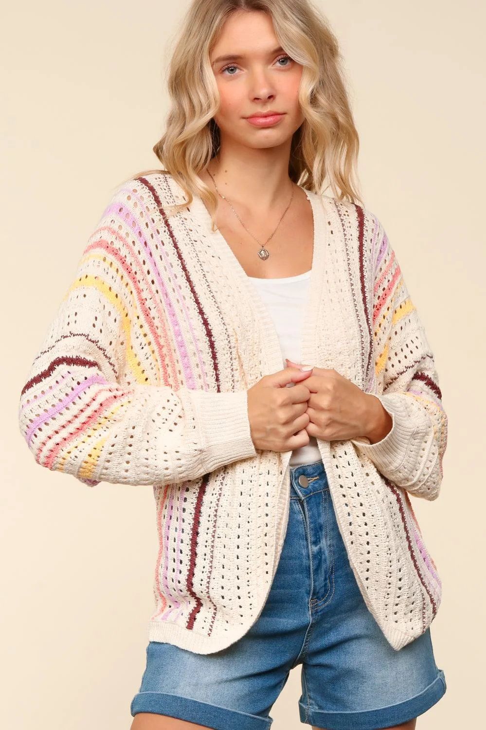 DOLMAN MULTI COLOR STRIPE CROCHET CARDIGAN - Image 3