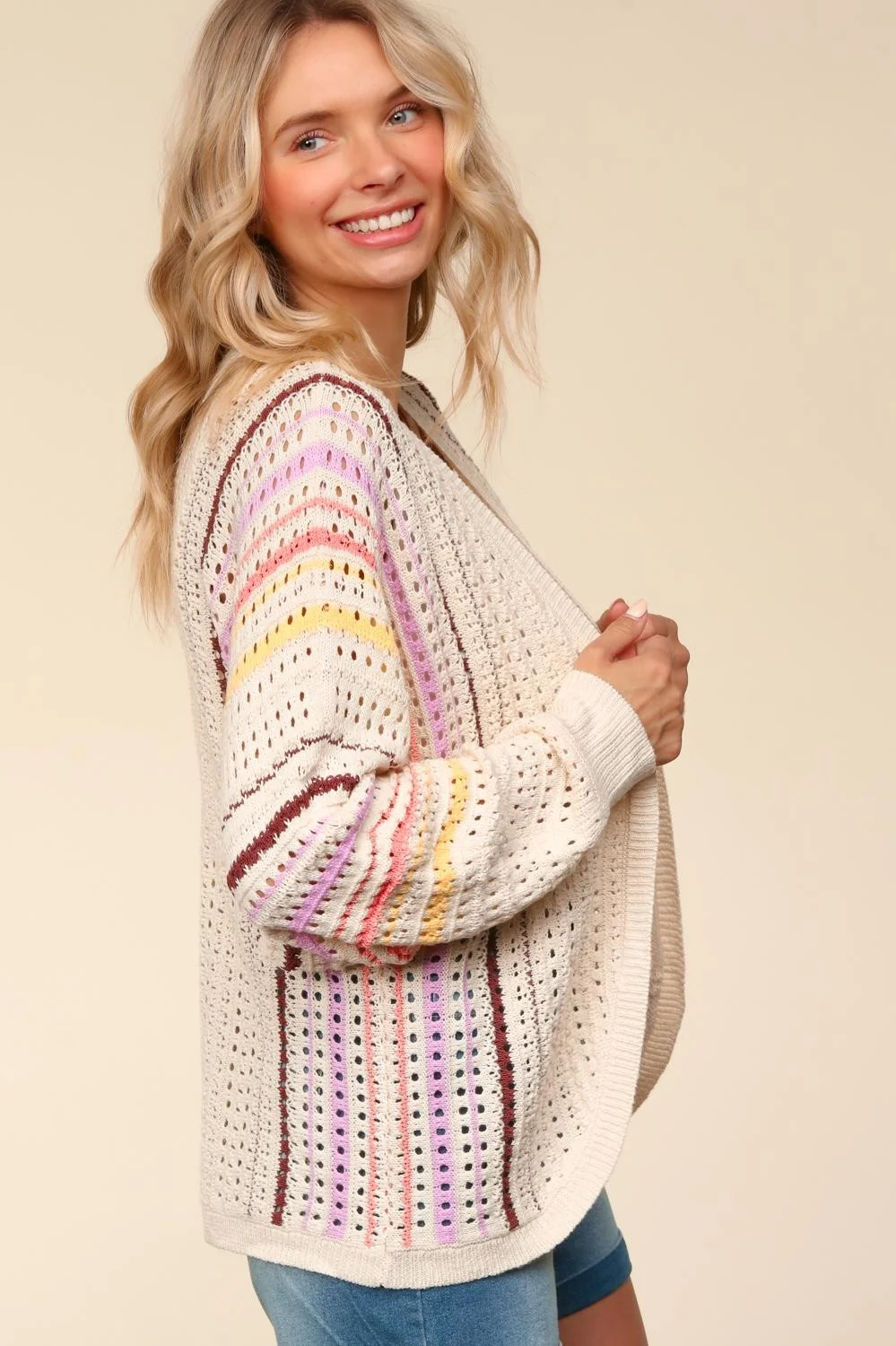 DOLMAN MULTI COLOR STRIPE CROCHET CARDIGAN - Image 4