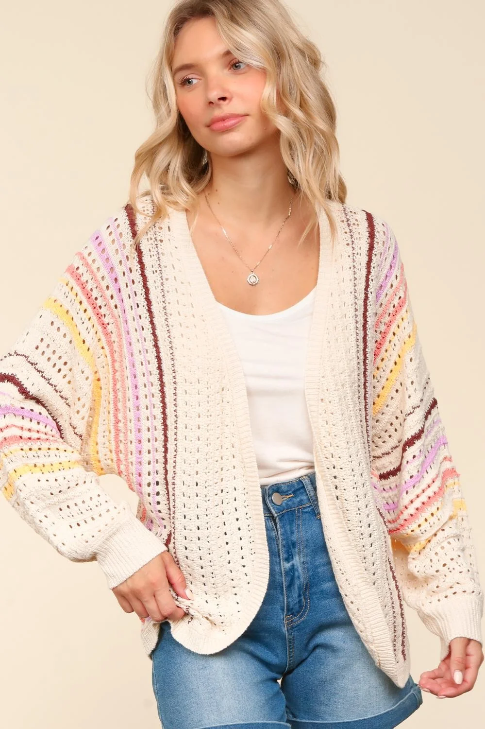 DOLMAN MULTI COLOR STRIPE CROCHET CARDIGAN - Image 5