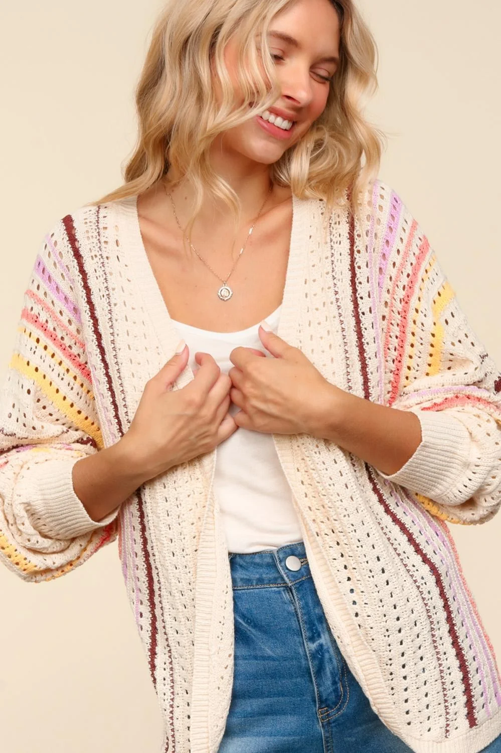 DOLMAN MULTI COLOR STRIPE CROCHET CARDIGAN - Image 6