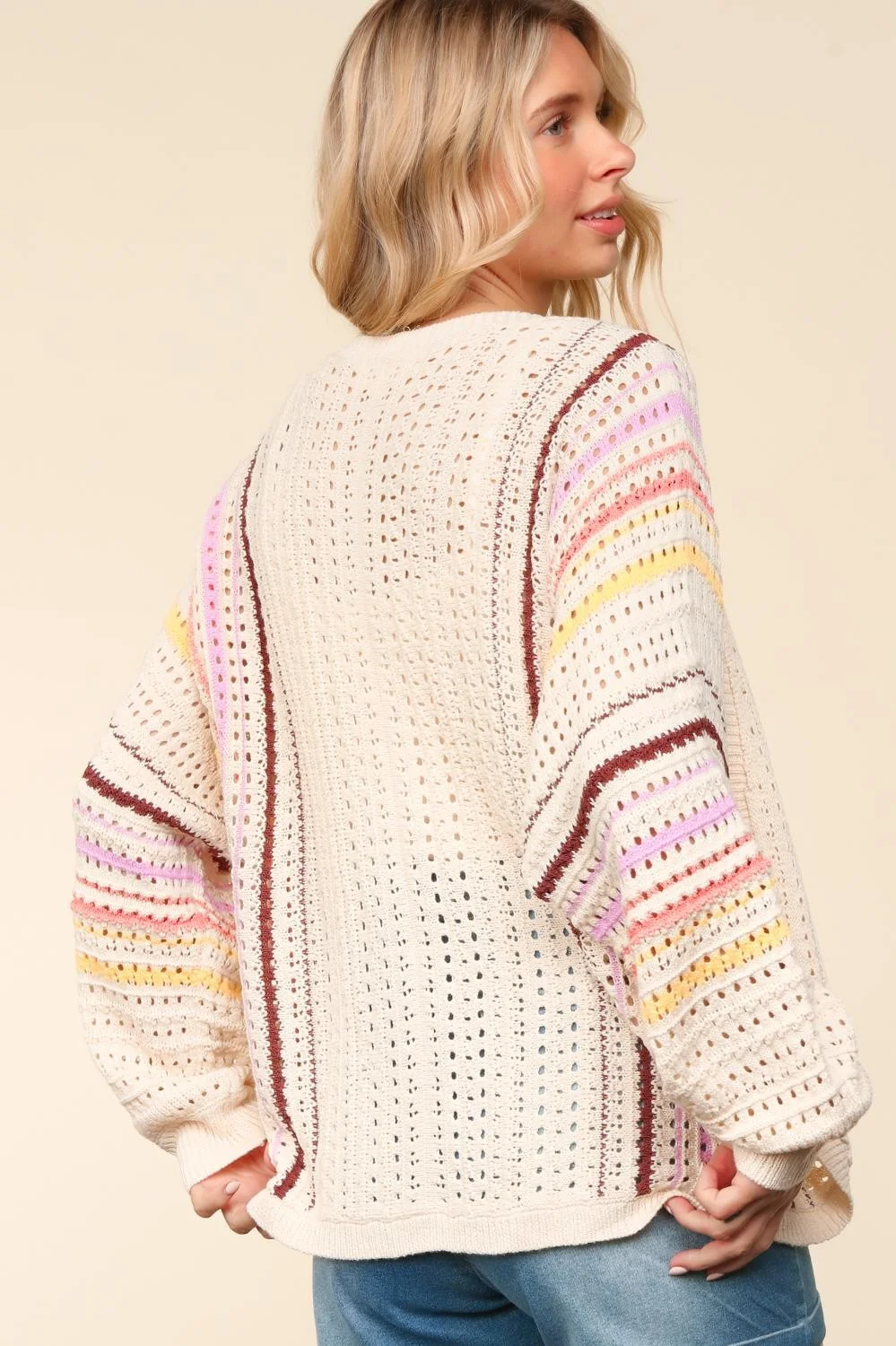 DOLMAN MULTI COLOR STRIPE CROCHET CARDIGAN - Image 8