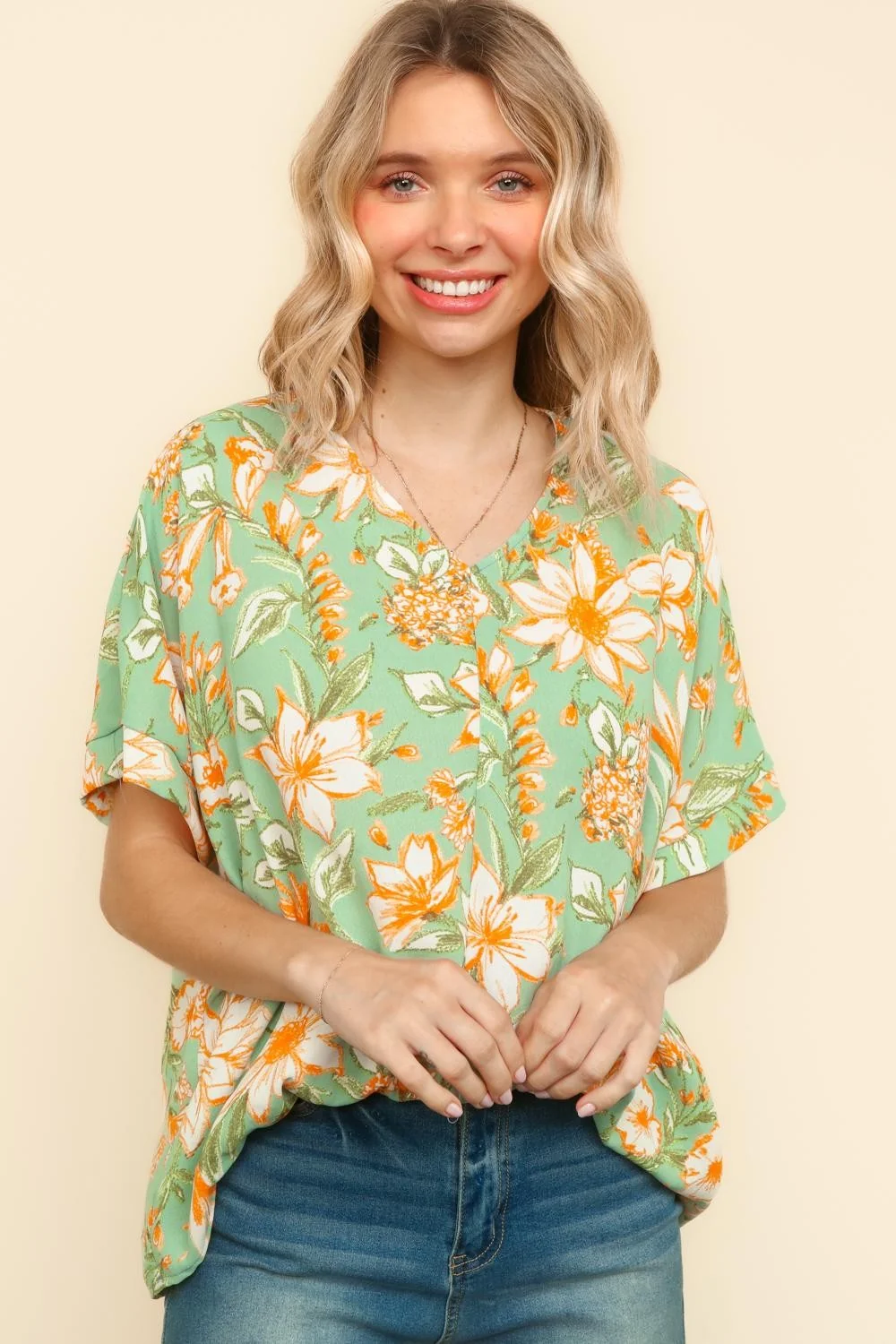 DOLMAN SHORT SLEEVE FLORAL WOVEN BLOUSE - Image 2
