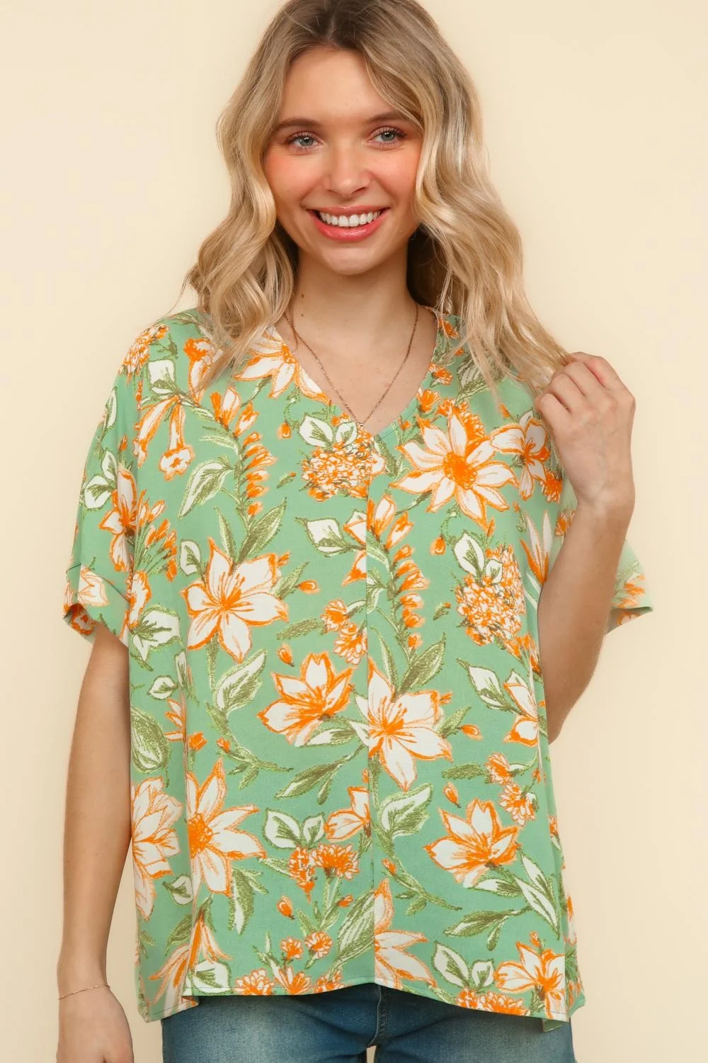 DOLMAN SHORT SLEEVE FLORAL WOVEN BLOUSE - Image 6