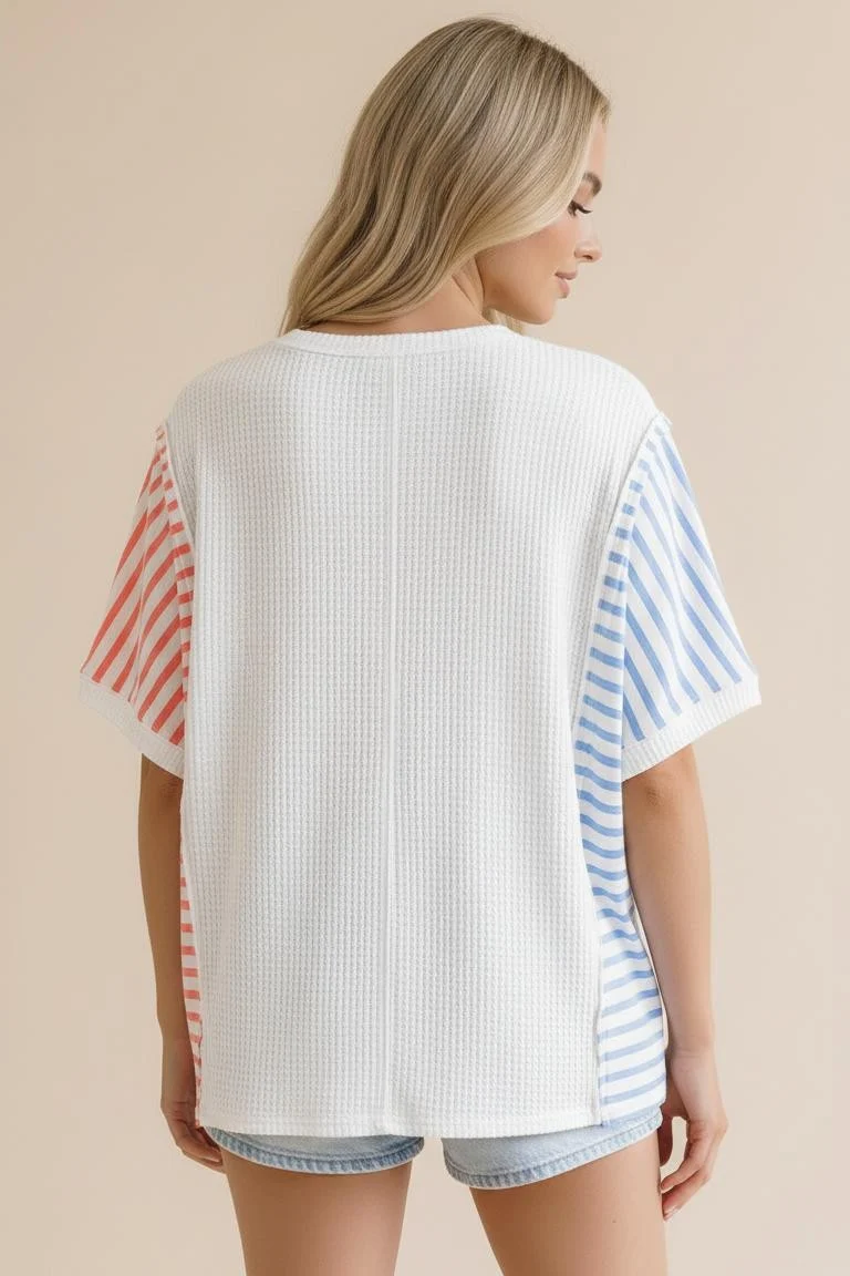 DOLMAN SHORT SLEEVE STRIPE COLOR BLOCK W/SLIT - Image 4
