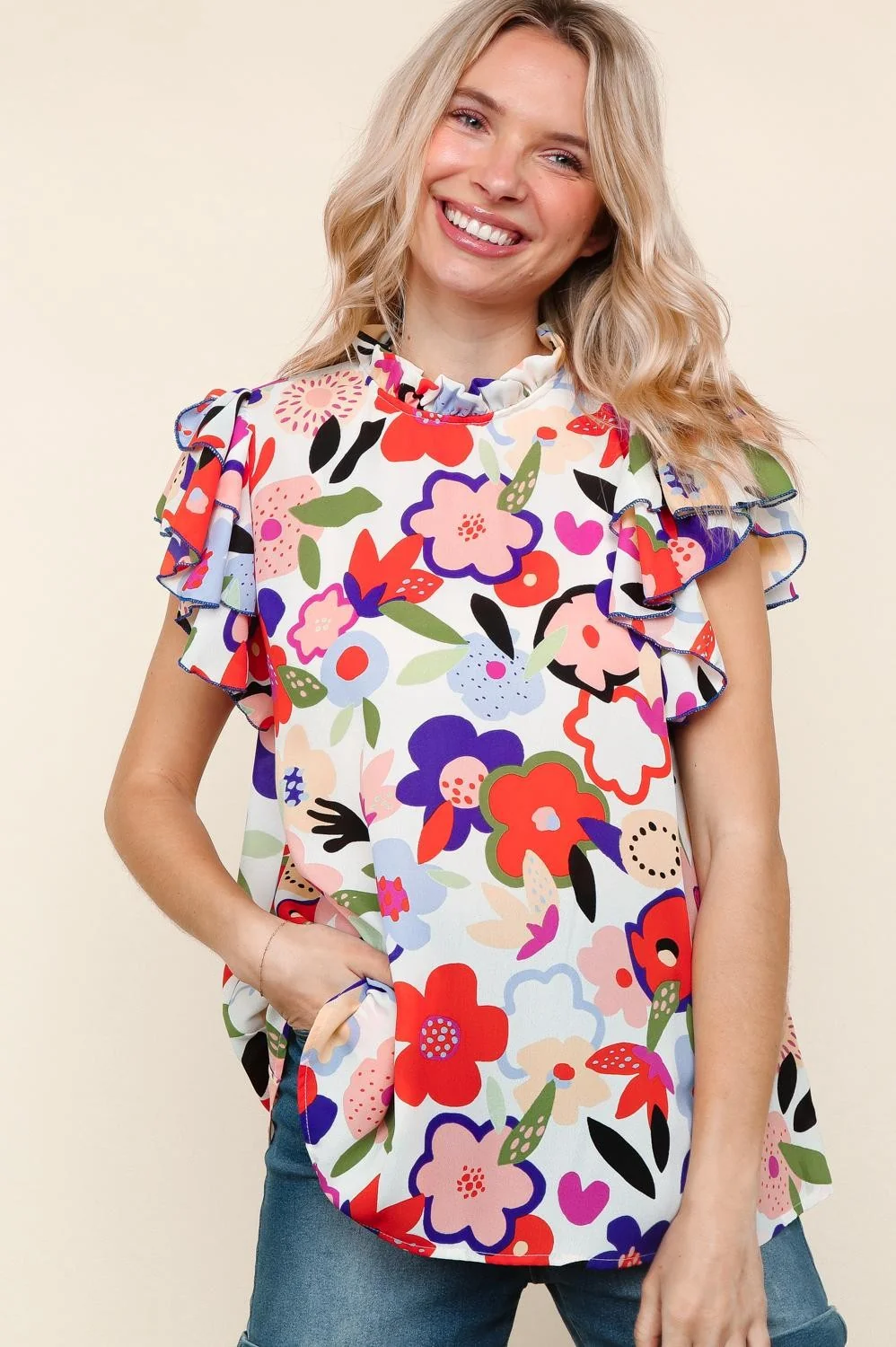 Plus Double Layered Ruffle Sleeve Woven Top (5pc) - Image 4