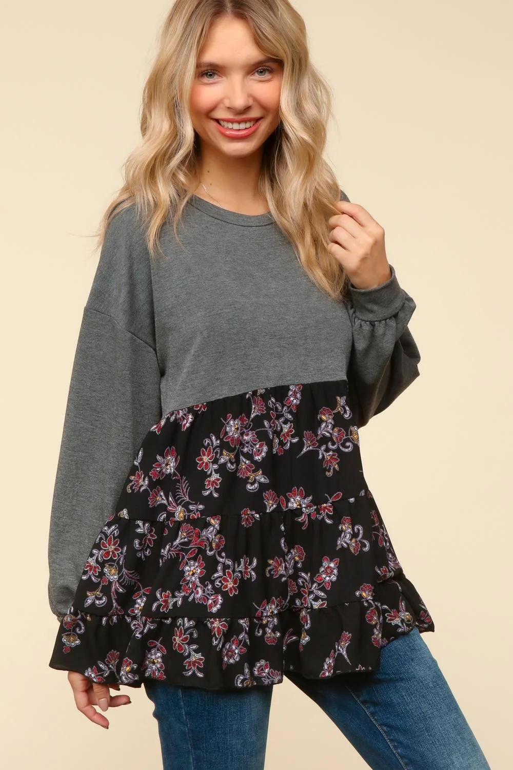 DROP SHOULDER FLORAL PRINT BABYDOLL TOP - Image 7