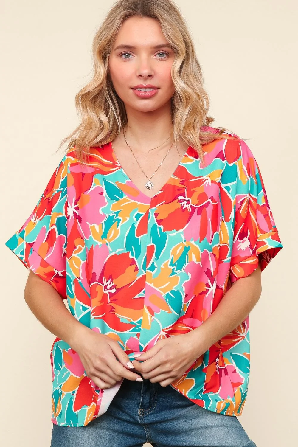 PLUS DROP SHOULDER FLORAL PRINT WOVEN BLOUSE - Image 6