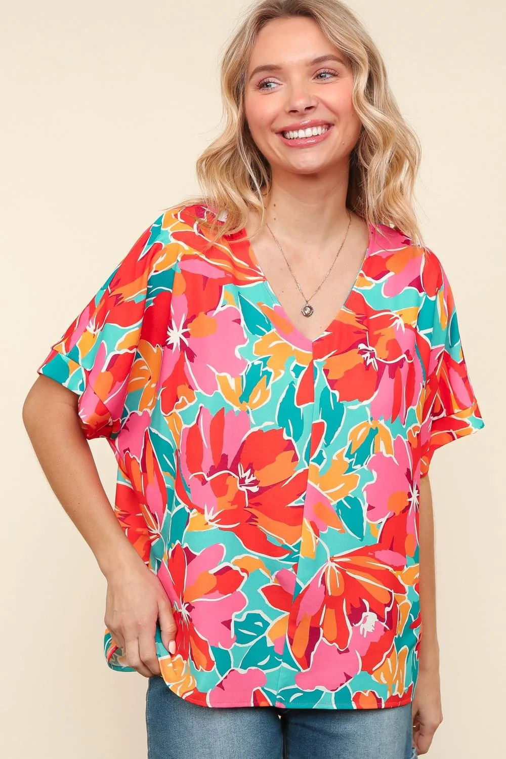 PLUS DROP SHOULDER FLORAL PRINT WOVEN BLOUSE - Image 8
