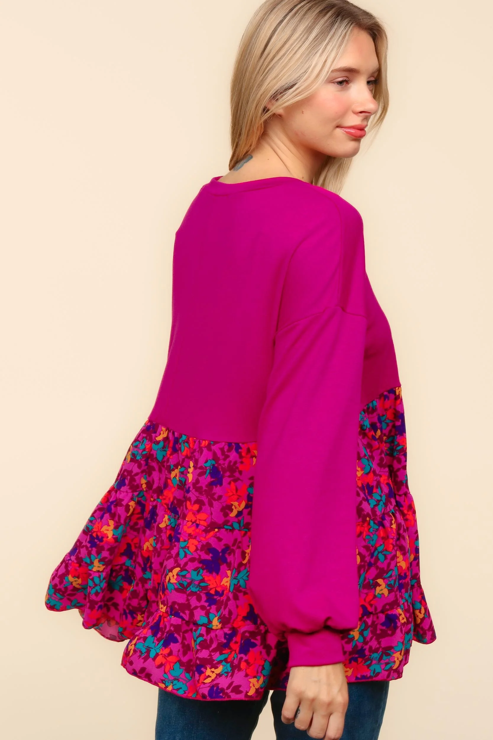 DROP SHOULDER LONG SLEEVE BABYDOLL TWOFER TOP - Image 5