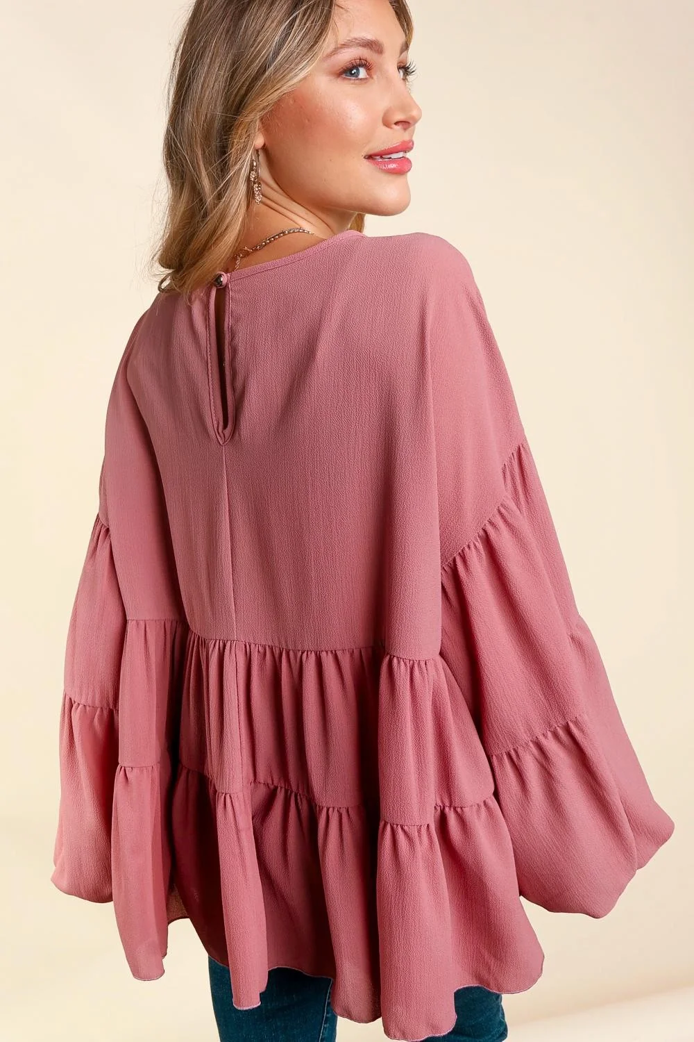 PLUS DROP SHOULDER LONG SLEEVE BABYDOLL WOVEN TOP - Image 3