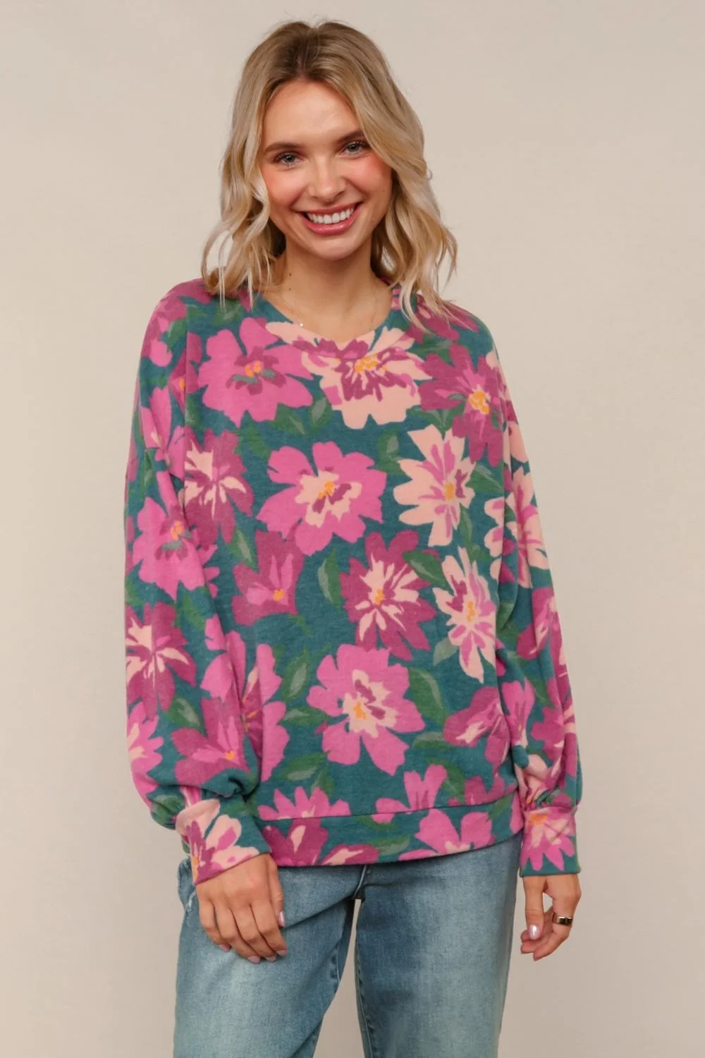 TEAL DROP SHOULDER OVERSIZED SOFT SWEATER TOP - Image 2