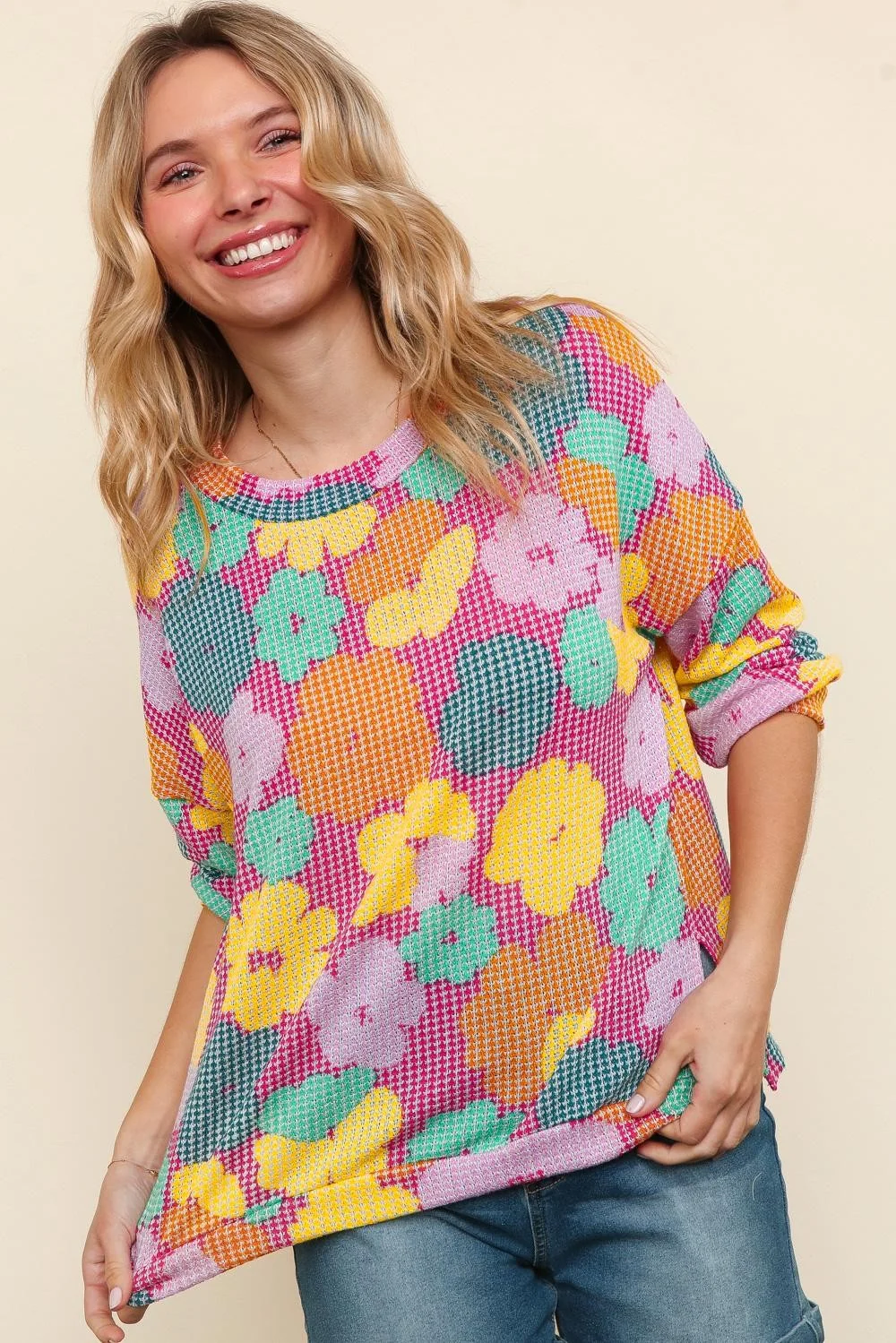 PLUS DROP SHOULDER THREE QUARTER SLEEVE KNIT TOP - Image 2