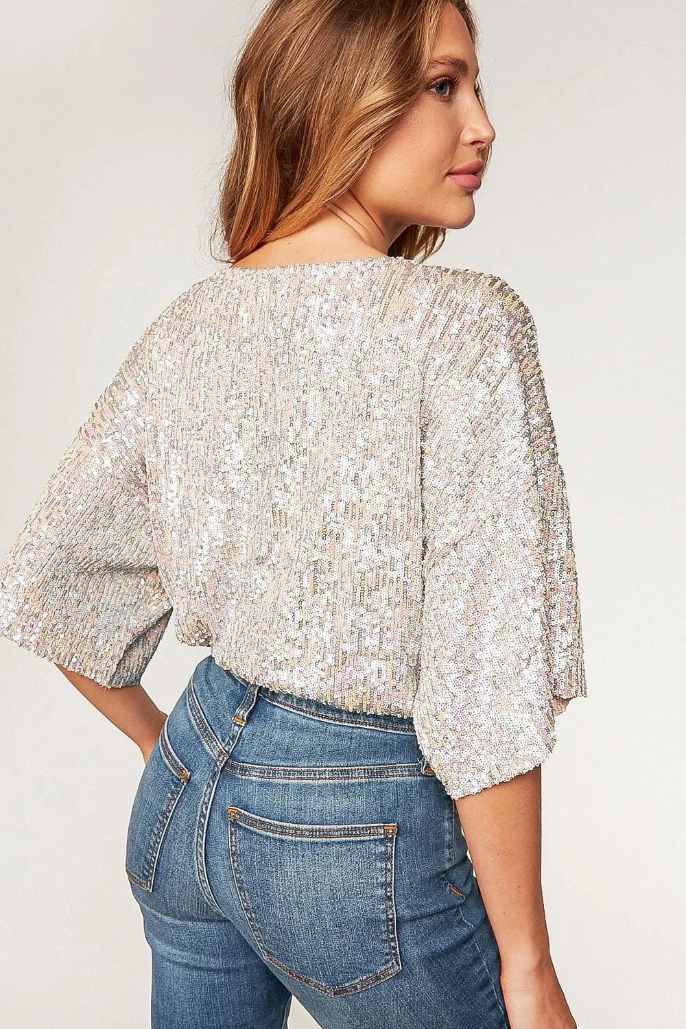 PLUS ELASTIC WAIST CROPPED LOOSE FIT SEQUINS TOP - Image 3