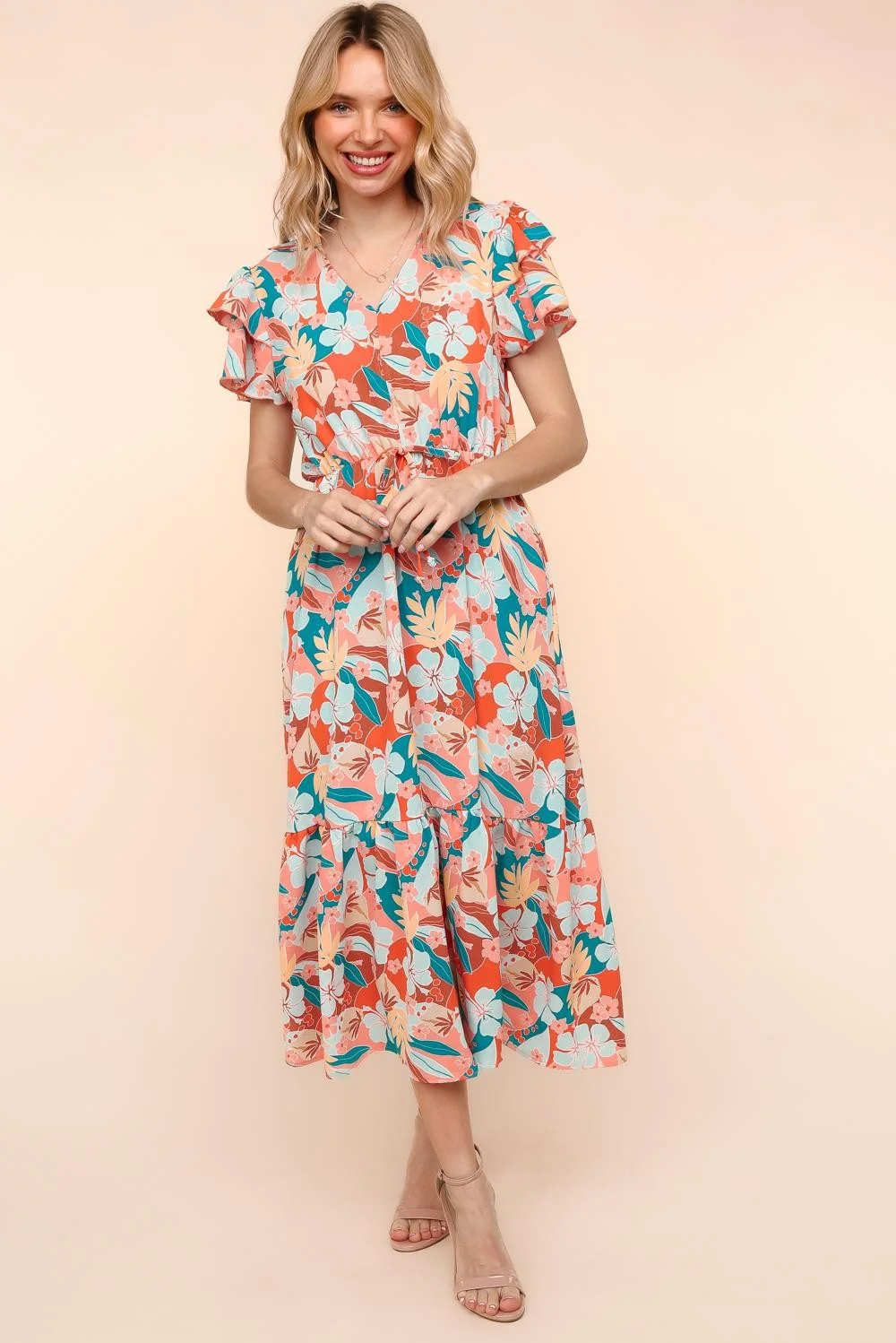 ELASTIC WAIST WITH DRAW STRING SPRING MAXI DRESS - Image 7