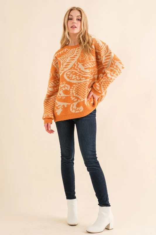 Plus Fall Orange Thick Design Sweater - Image 6