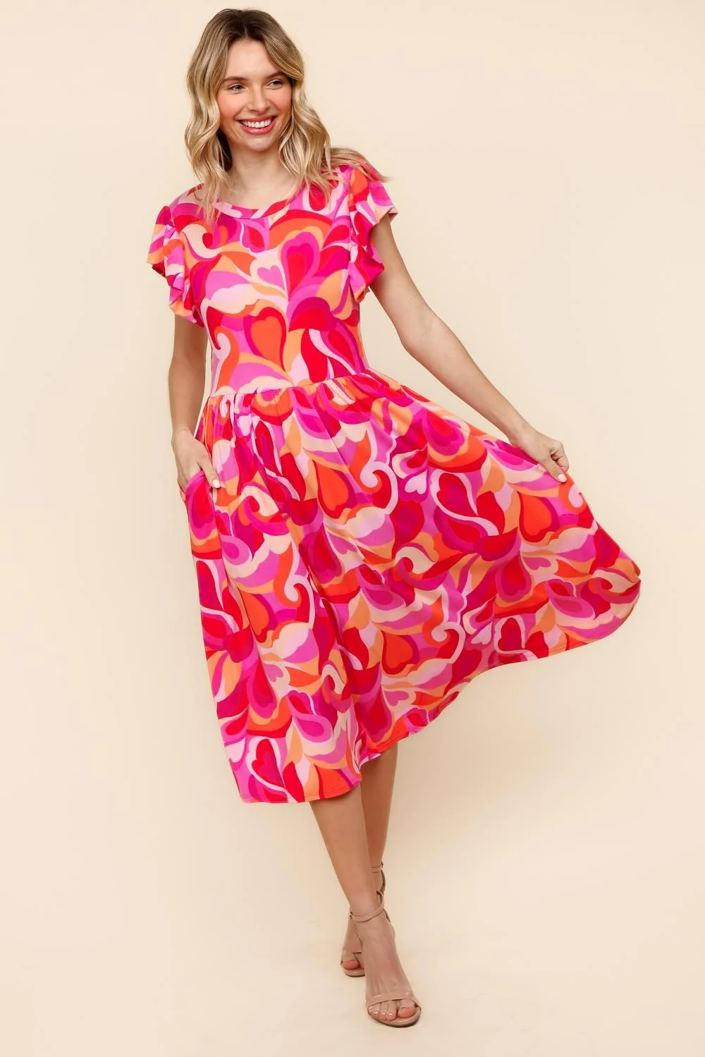 PLUS FIT AND FLARE GEOMETRIC PRINT MIDI DRESS - Image 5