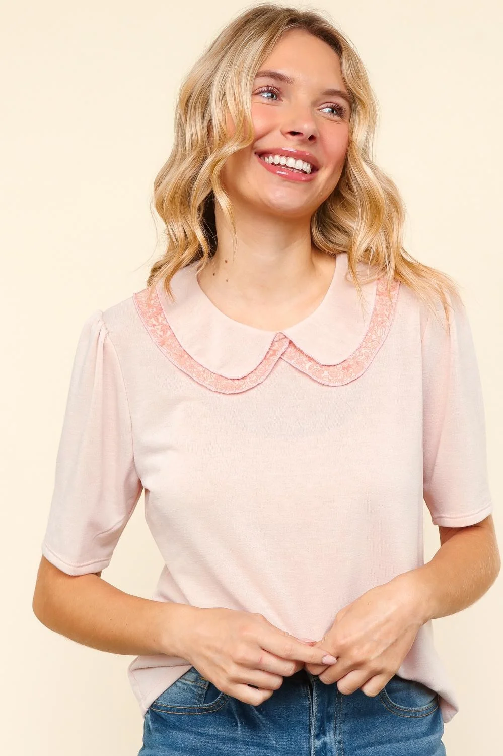 PLUS FLAT COLLAR FLORAL FRENCH TERRY KNIT TOP - Image 4