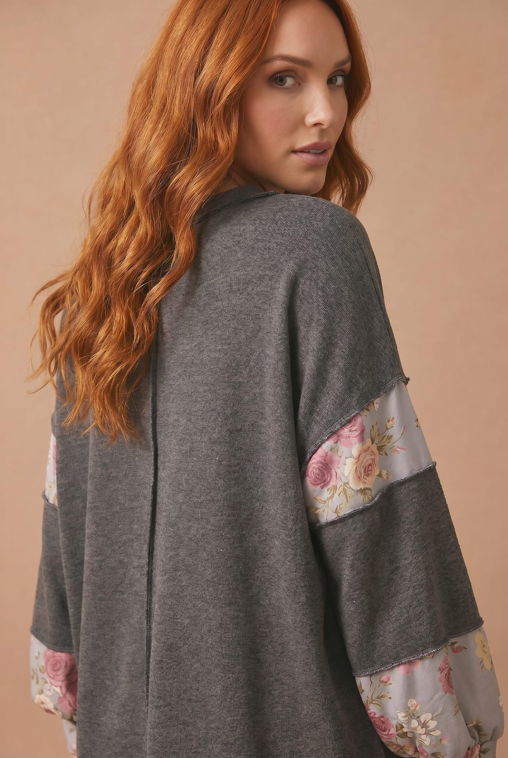 Plus Floral and Charcoal Color Block Sweatshirt - Image 7