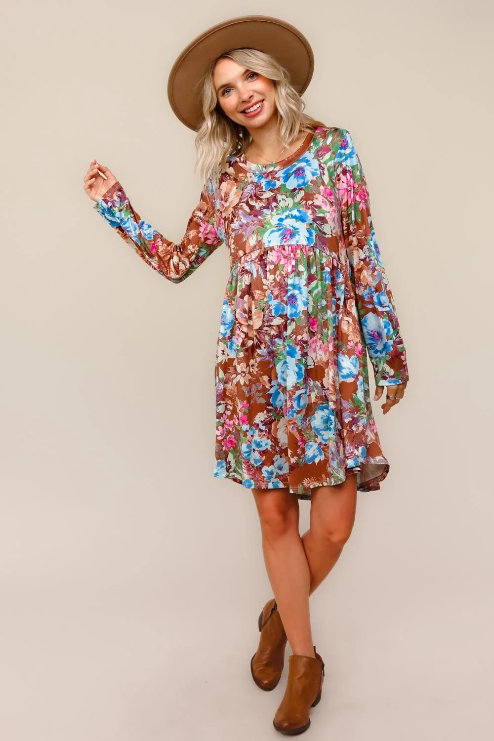 FLORAL BABYDOLL MIDI DRESS W/ SIDE POCKET - Image 2