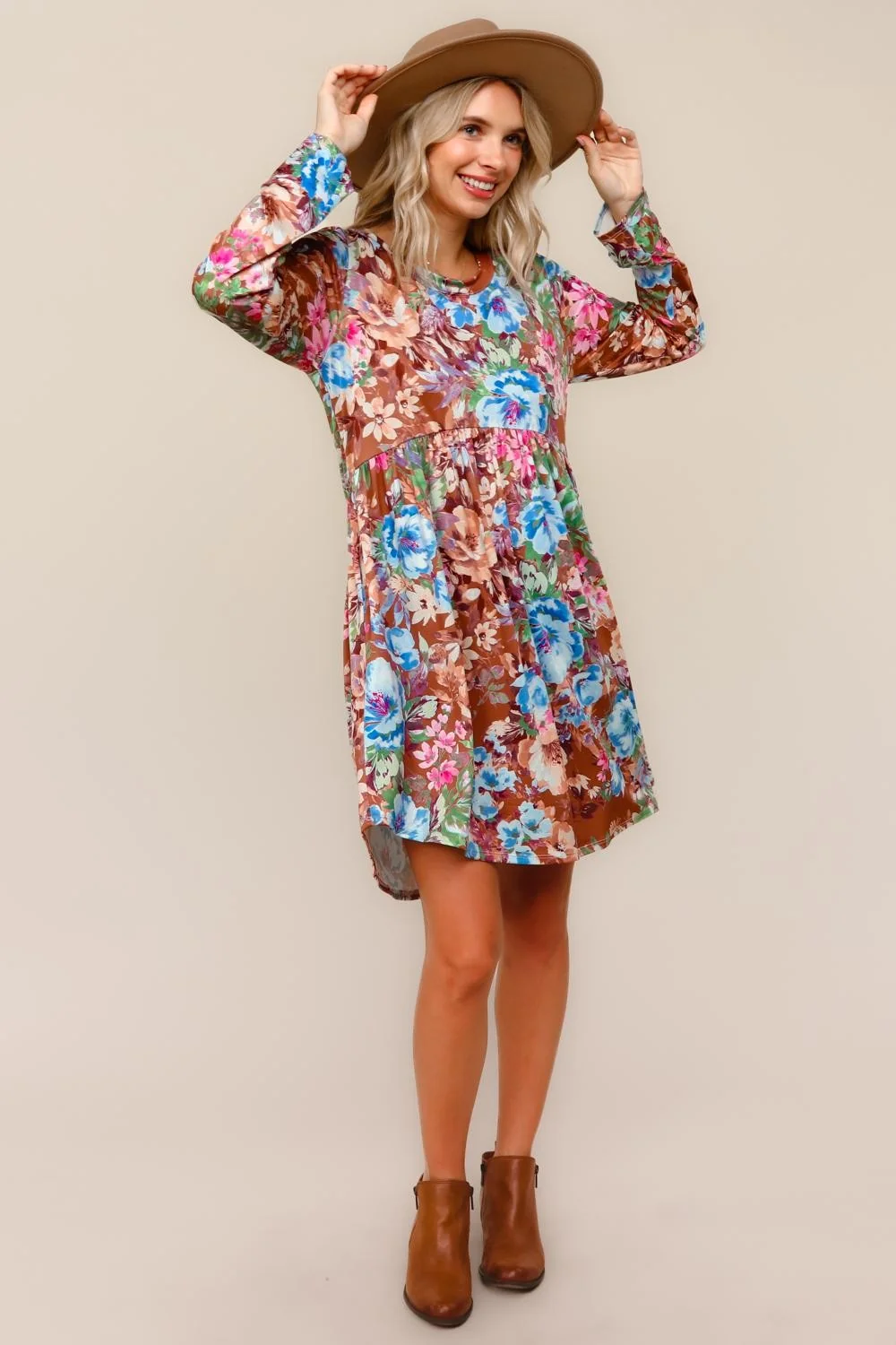 FLORAL BABYDOLL MIDI DRESS W/ SIDE POCKET - Image 3