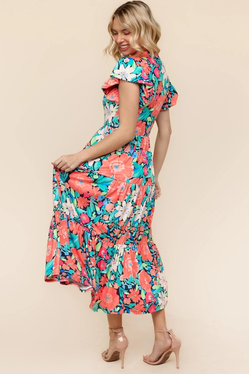 FLORAL FIT AND FLARE KNIT DRESS W/ SIDE POCKETS - Image 5
