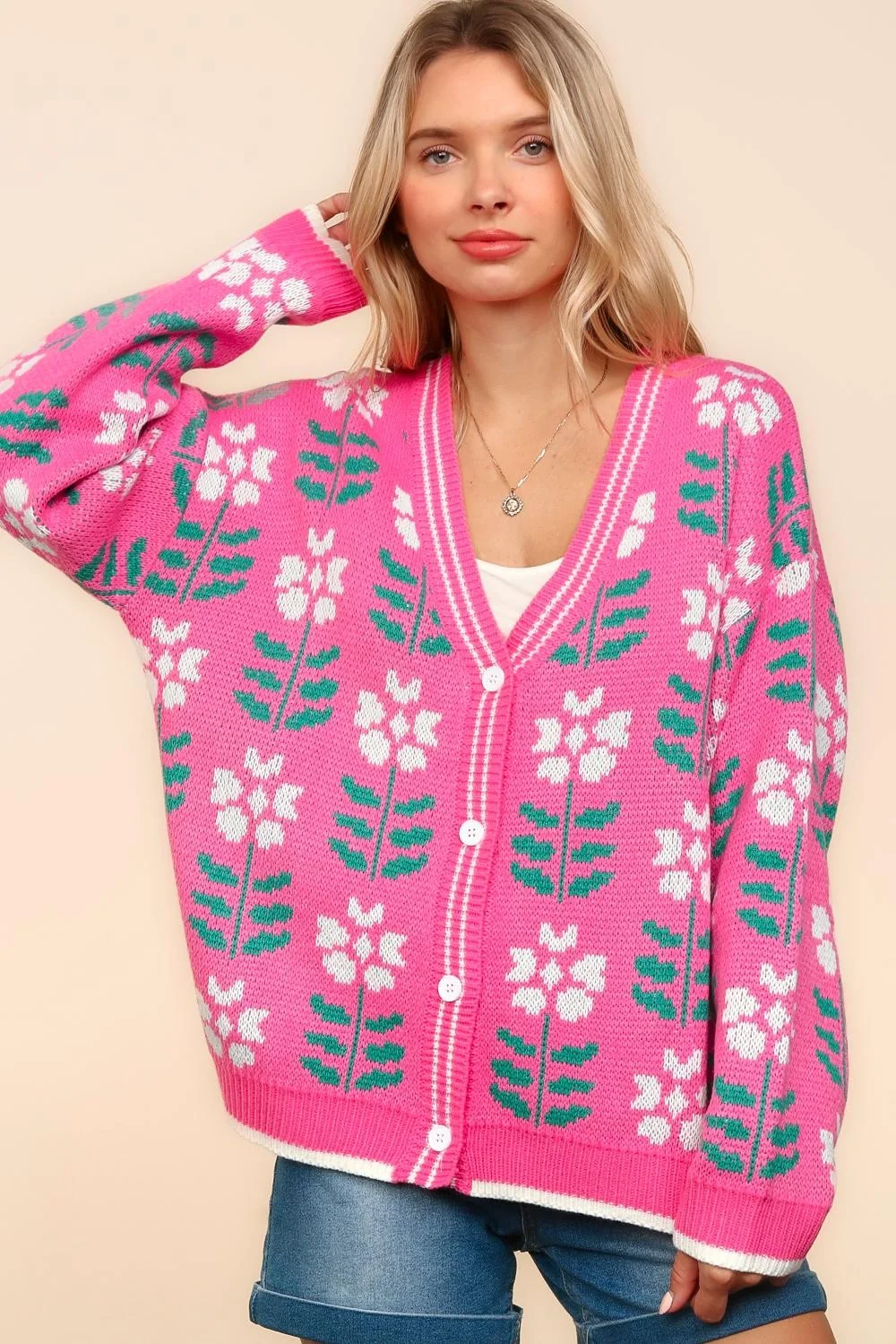 PLUS FLORAL JACQUARD OVERSIZED SWEATER CARDIGAN - Image 4
