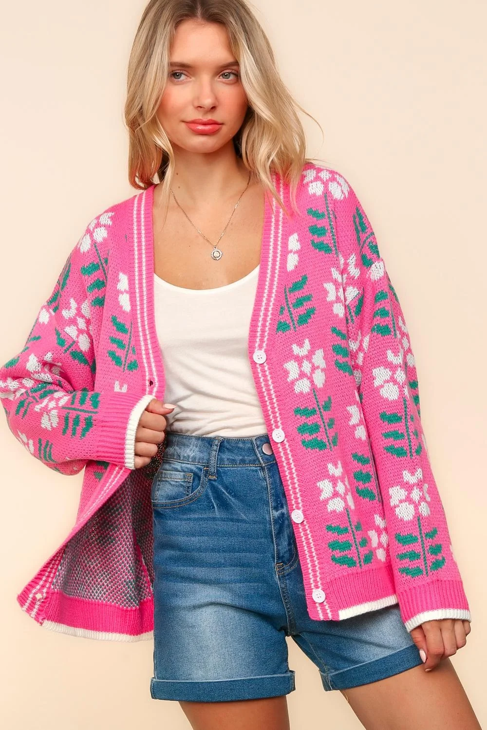 PLUS FLORAL JACQUARD OVERSIZED SWEATER CARDIGAN