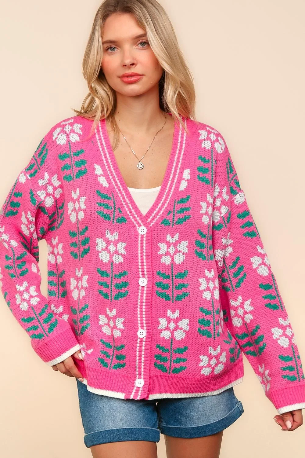 PLUS FLORAL JACQUARD OVERSIZED SWEATER CARDIGAN - Image 6