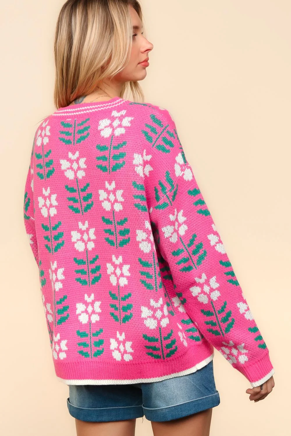 PLUS FLORAL JACQUARD OVERSIZED SWEATER CARDIGAN - Image 7