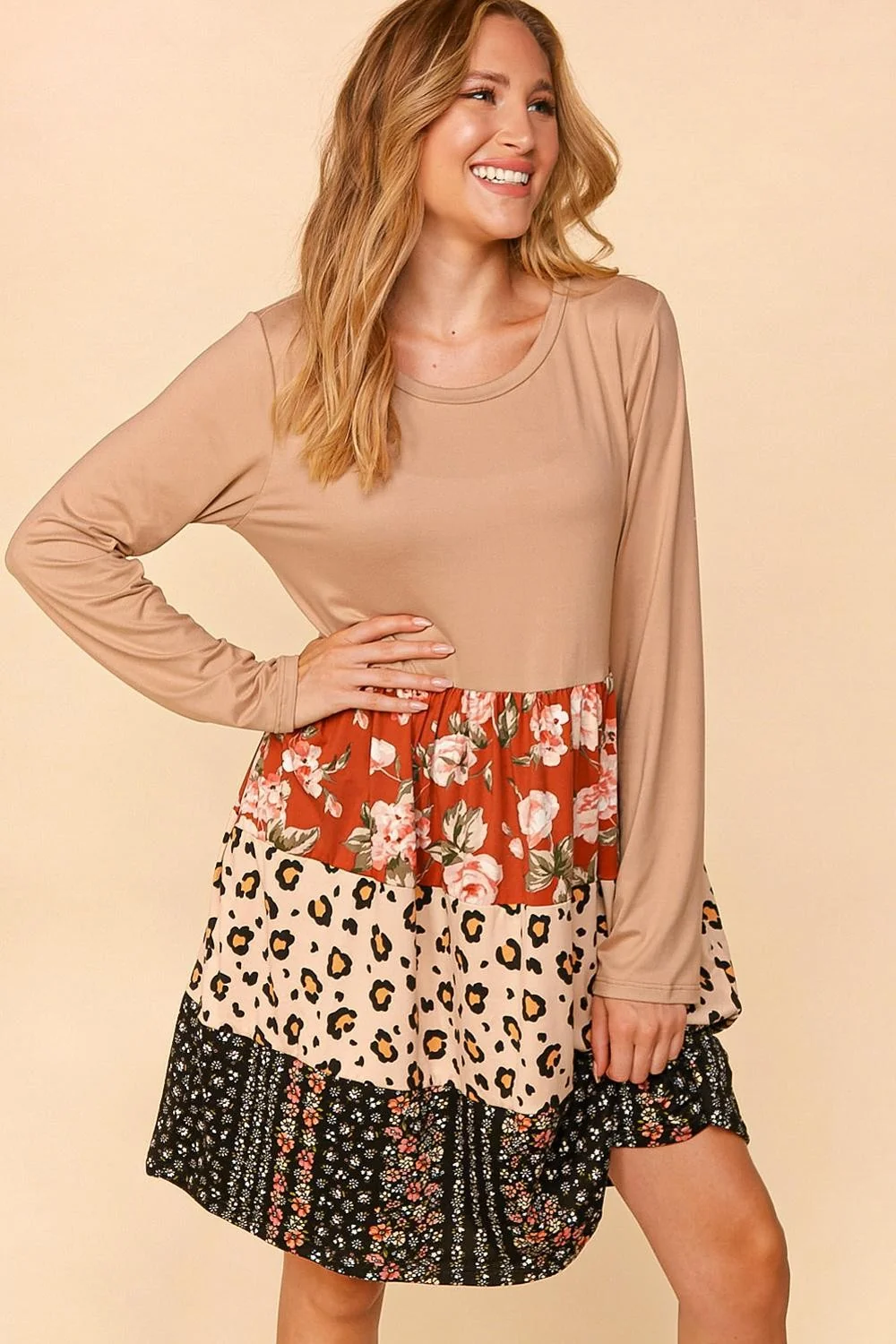 PLUS FLORAL & LEOPARD TIERED MIDI DRESS - Image 3