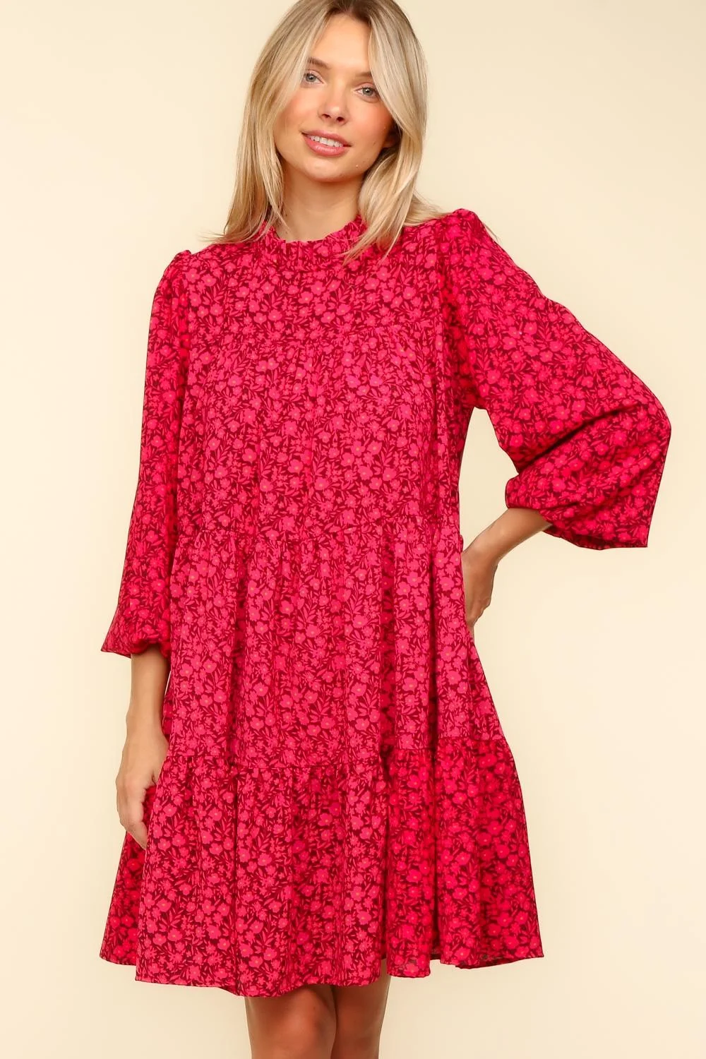 PLUS FLORAL MOCK NECK KNEE LENGTH W/ SIDE POCKETS - Image 2