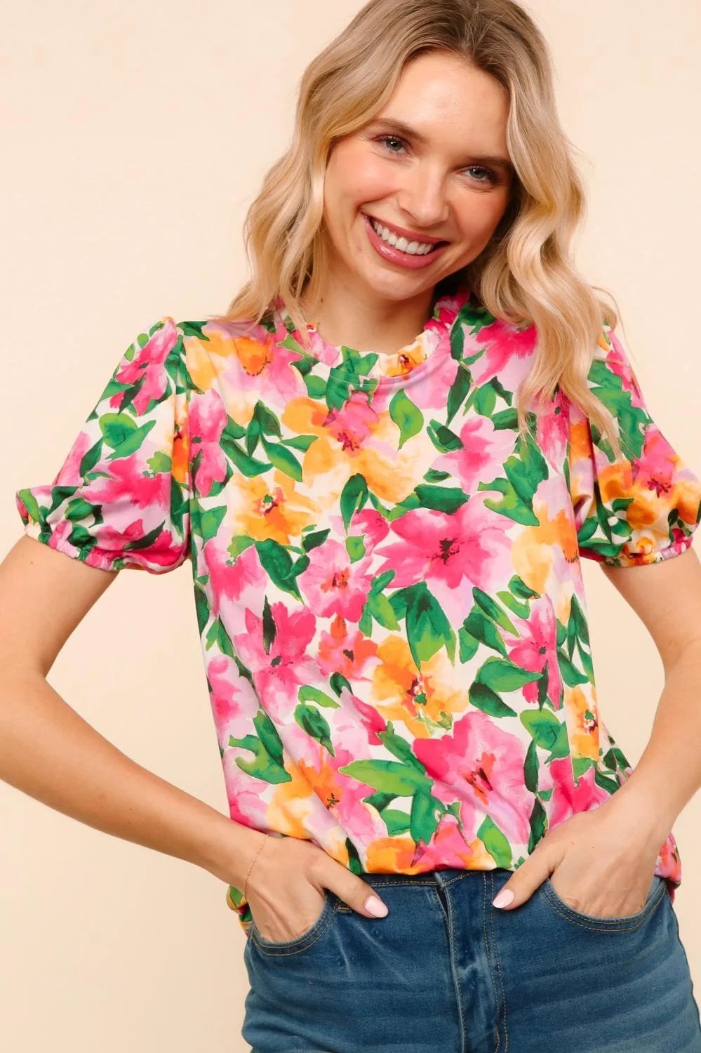 Floral Print Knit Top with Button Keyhole - Image 6