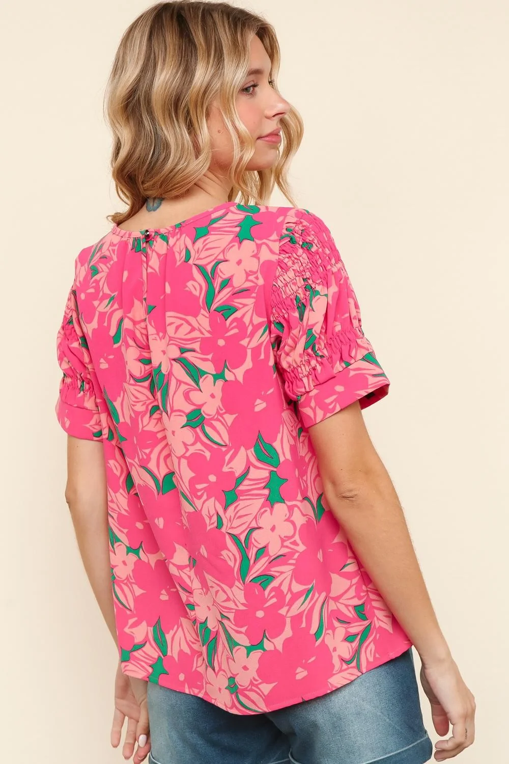 FLORAL PRINT WOVEN BLOUSE WITH PUFF SHORT SLEEVES - Image 6