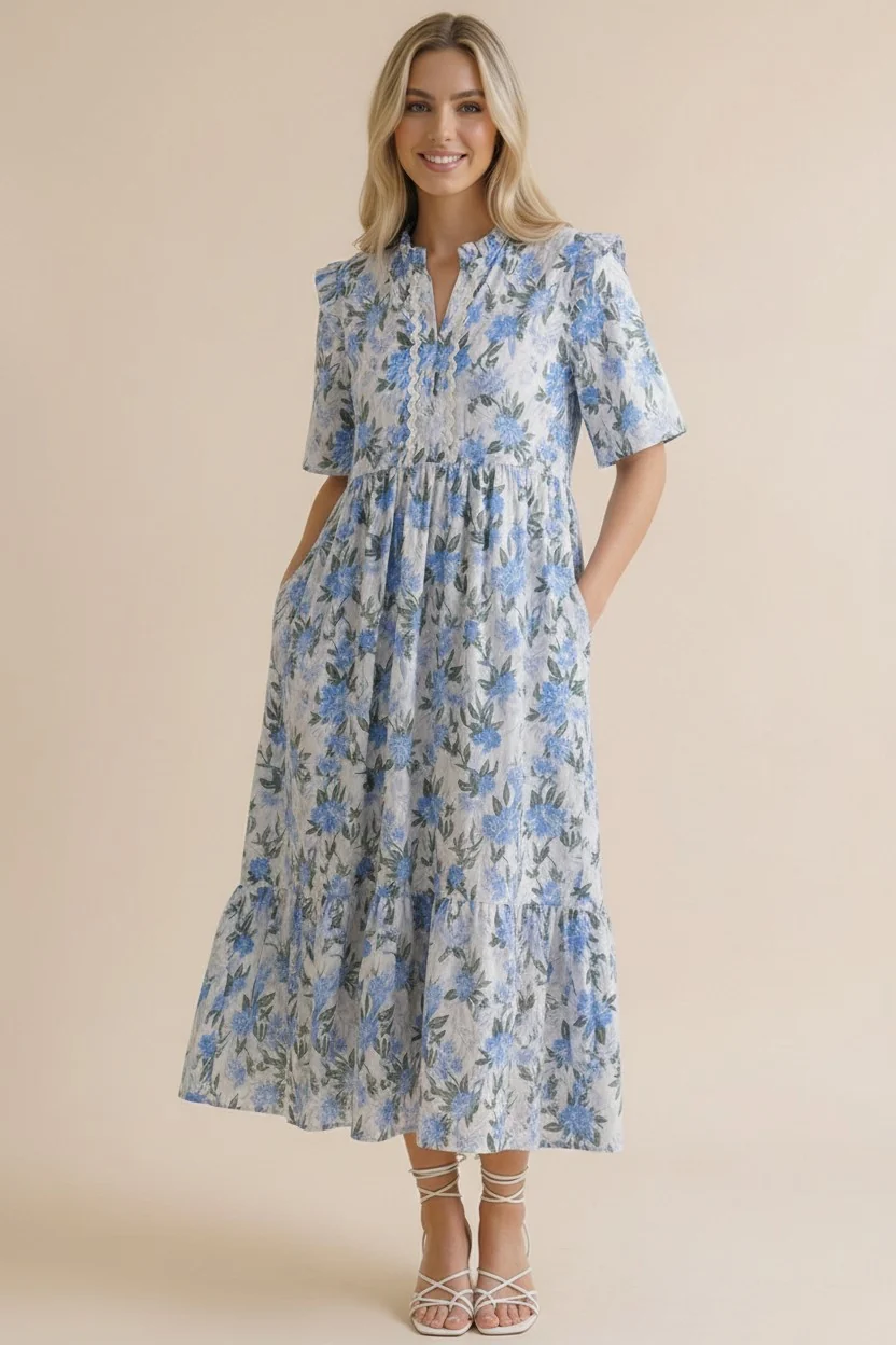 Floral Ric Rac Babydoll Tiered Dress - Image 6
