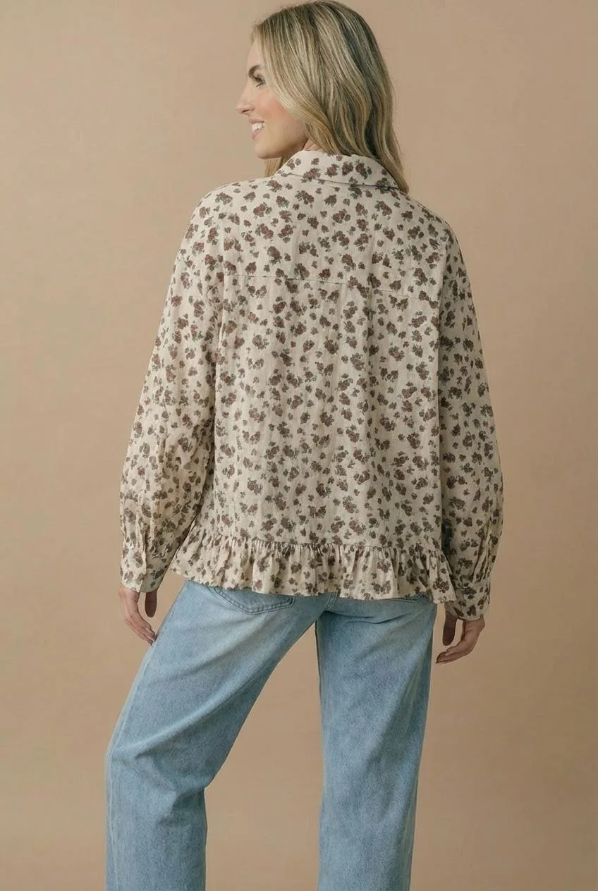 Plus Floral Ruffle Hem Button Down Blouse - Image 8